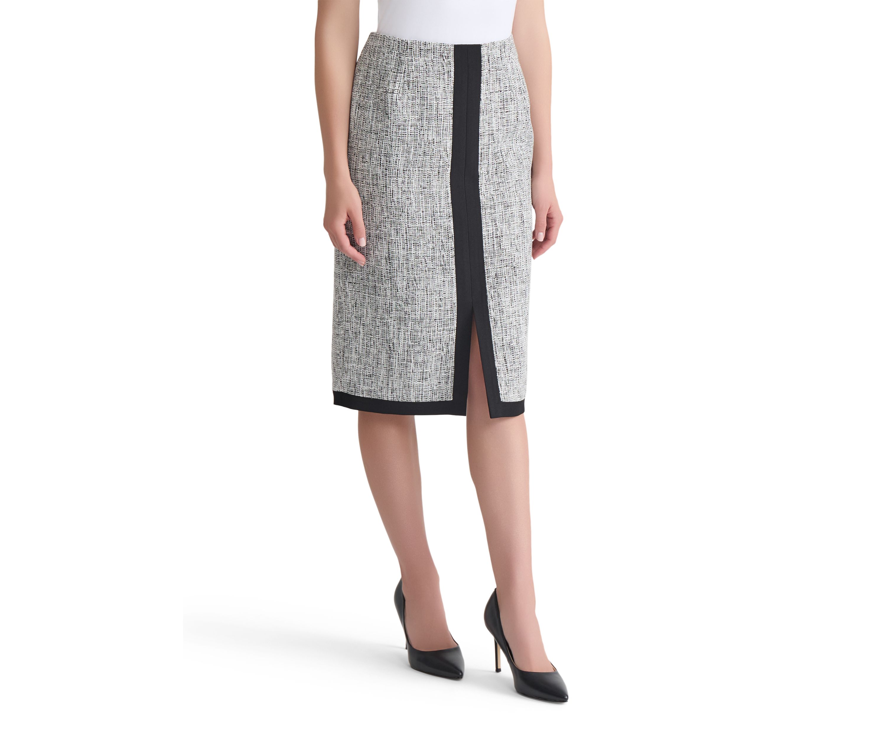 Womens Tweed Framed Skimmer Skirt with Slit