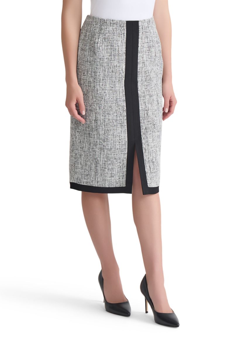 Womens Tweed Framed Skimmer Skirt with Slit