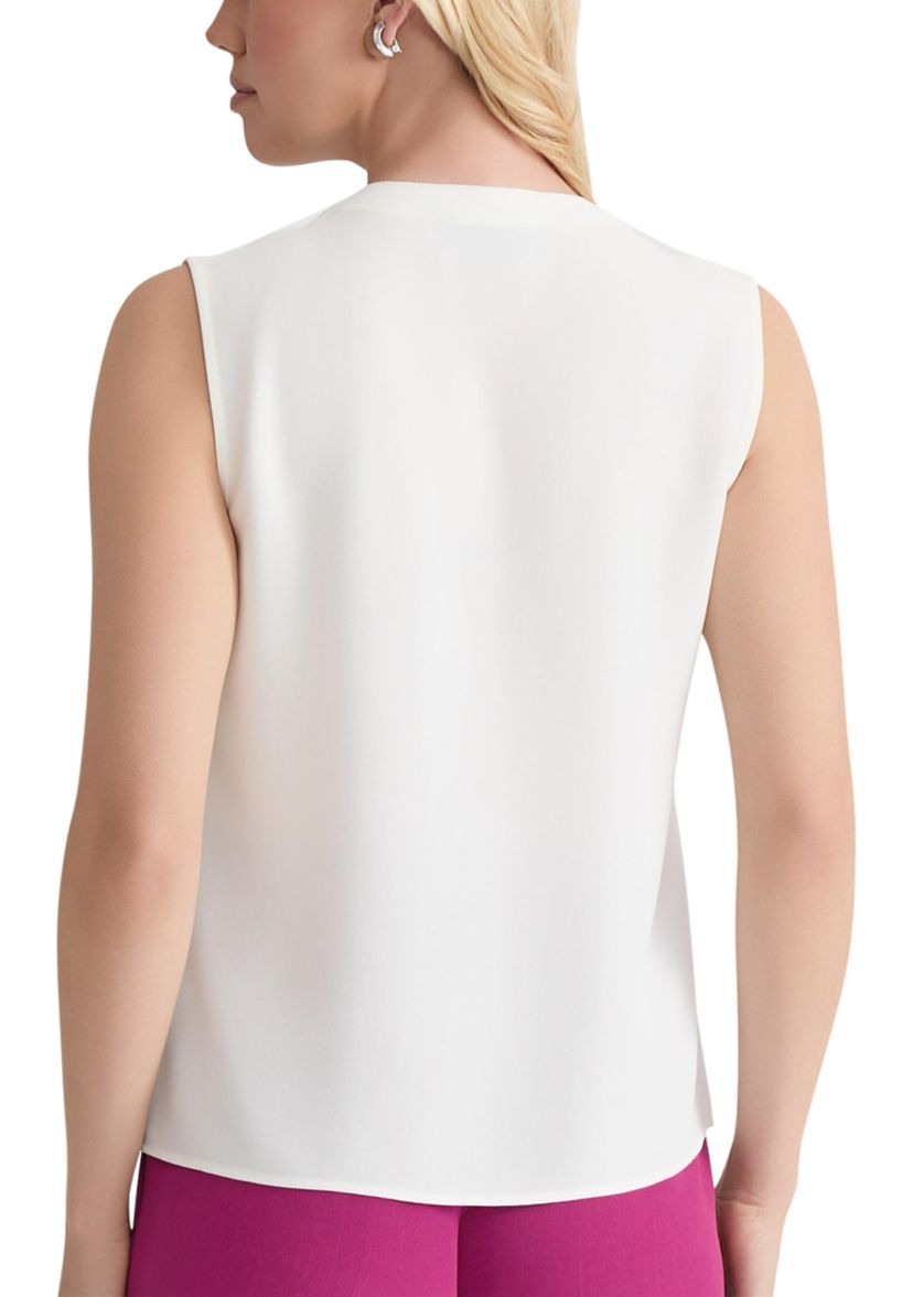 Womens Sleeveless Crepe Ruffle Front Blouse 