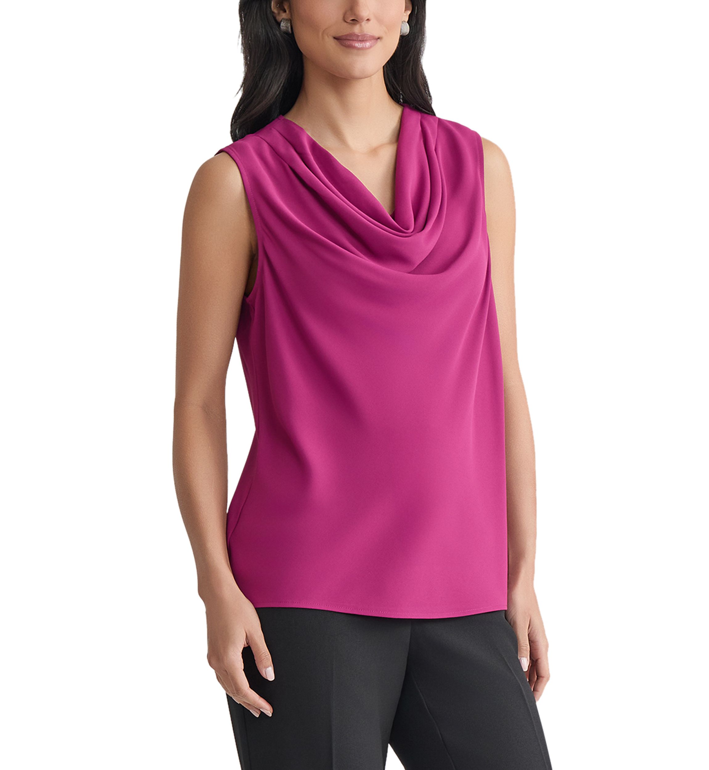 Womens Crepe Sleeveless Cowl Neck Blouse