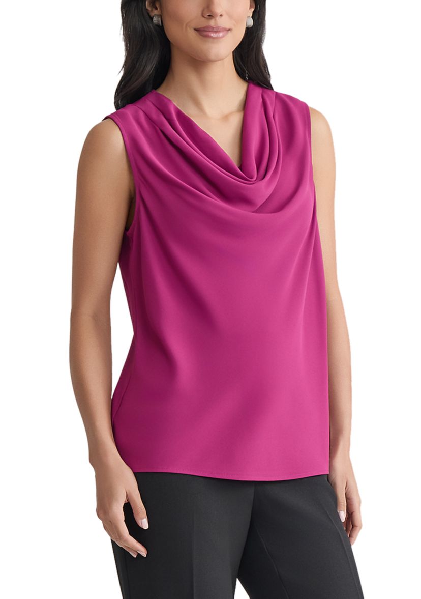 Womens Crepe Sleeveless Cowl Neck Blouse