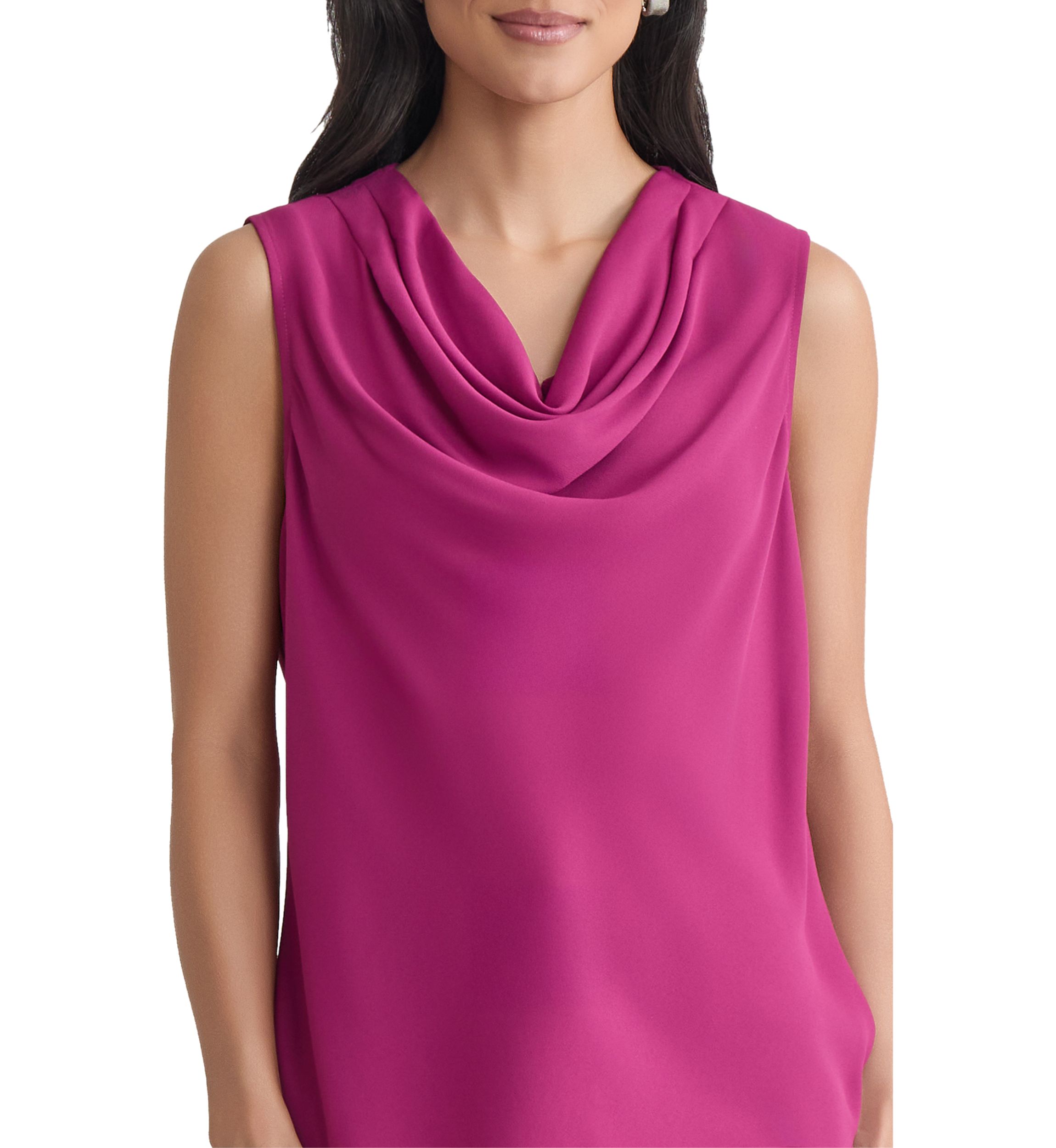 Womens Crepe Sleeveless Cowl Neck Blouse