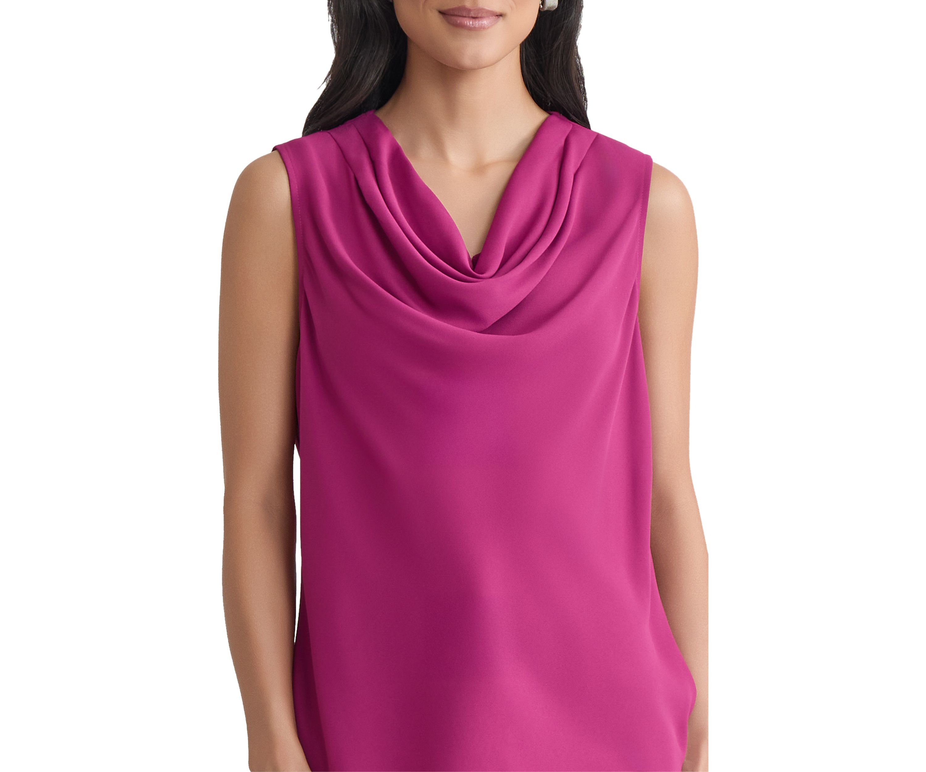 Womens Crepe Sleeveless Cowl Neck Blouse
