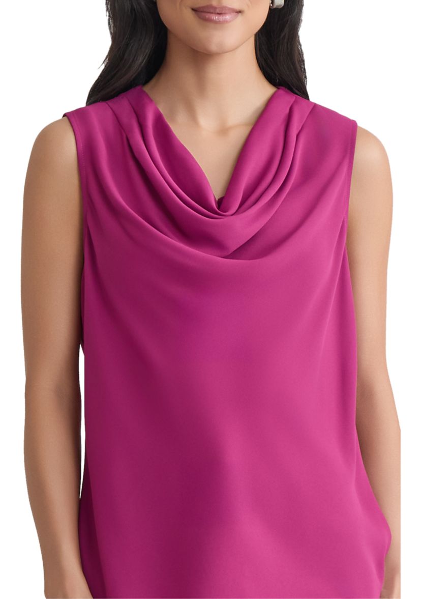 Womens Crepe Sleeveless Cowl Neck Blouse
