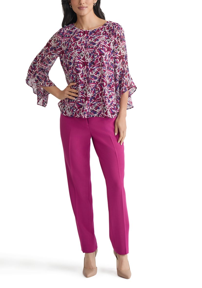 Womens Circle Printed Ruffle Bell Sleeve Blouse
