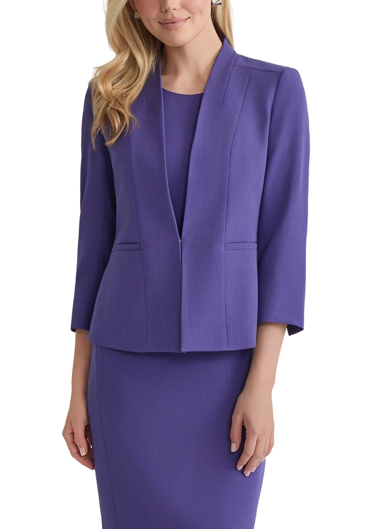 Womens Stretch Crepe Seamed Open Jacket 