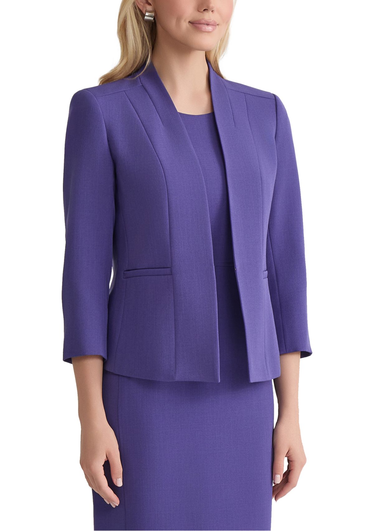 Womens Stretch Crepe Seamed Open Jacket 