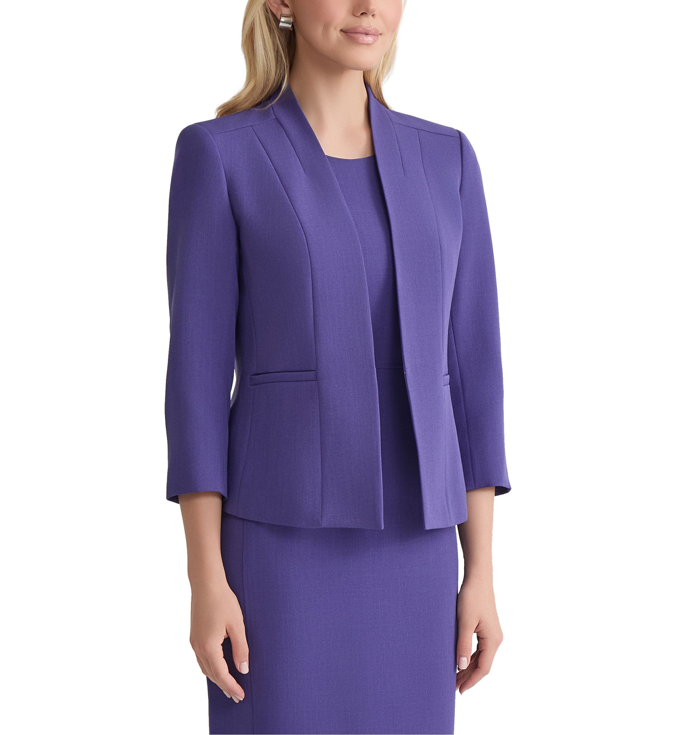 Womens Stretch Crepe Seamed Open Jacket 
