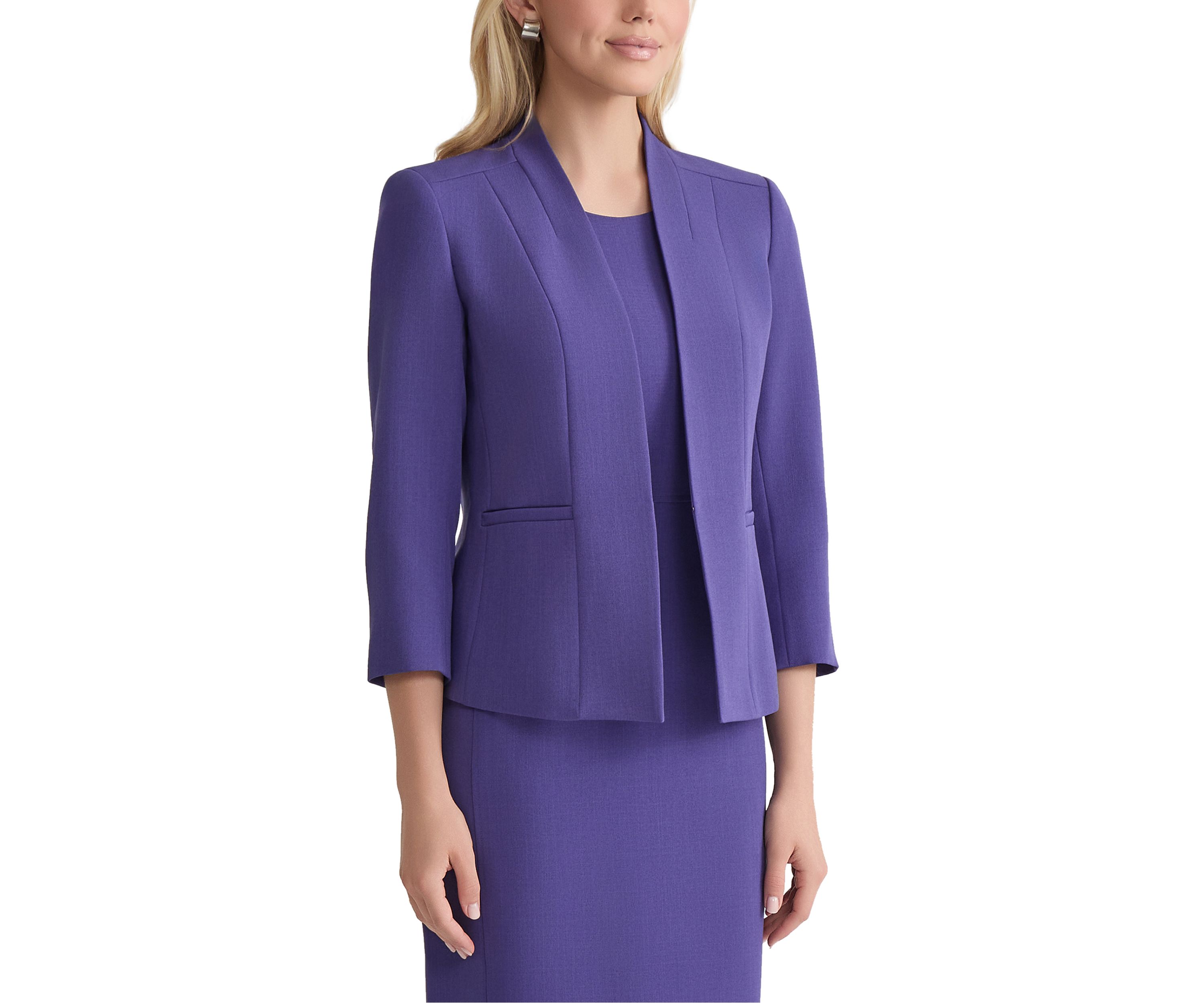 Womens Stretch Crepe Seamed Open Jacket 