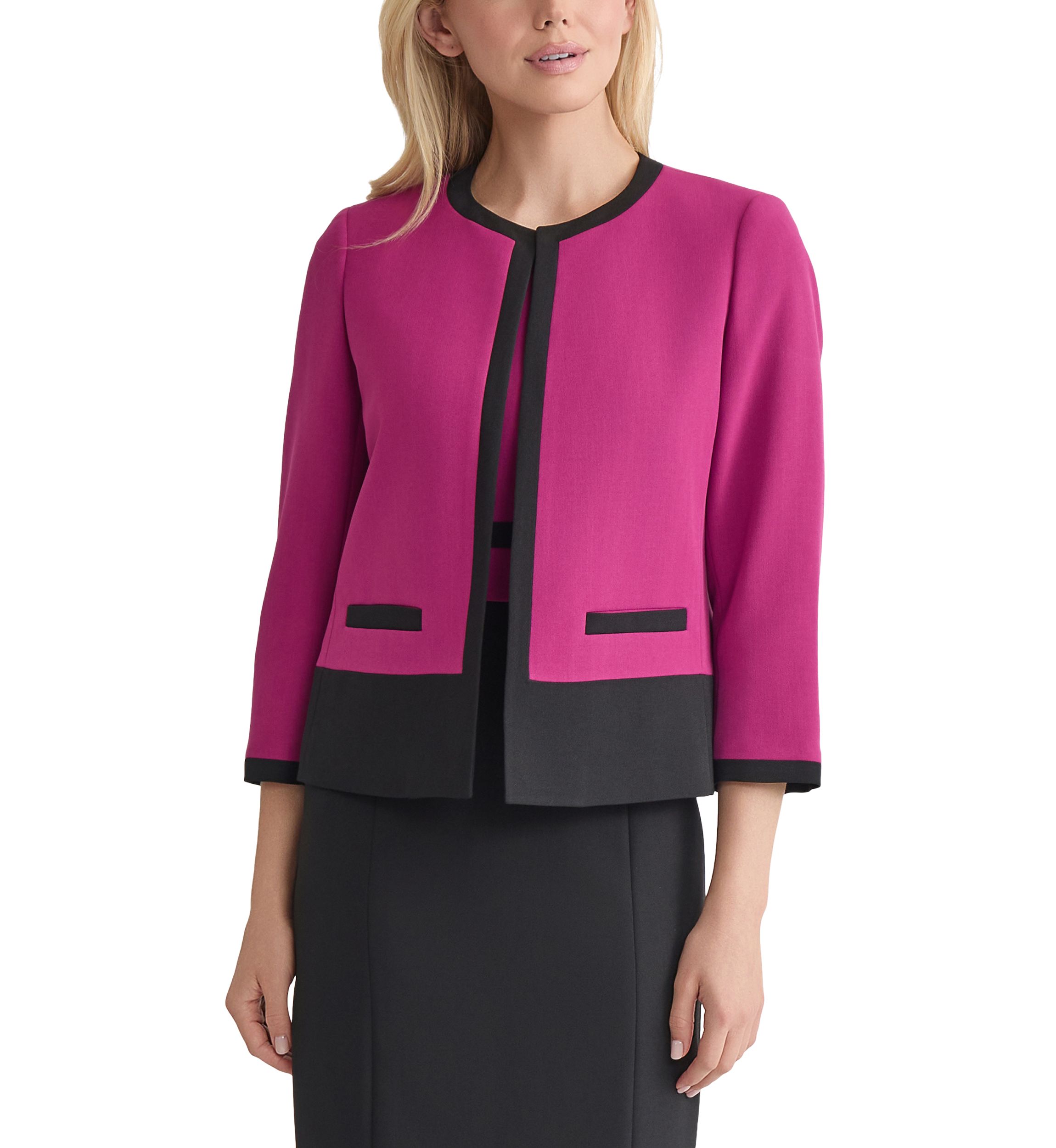 Womens Stretch Crepe Color Block Open Jacket
