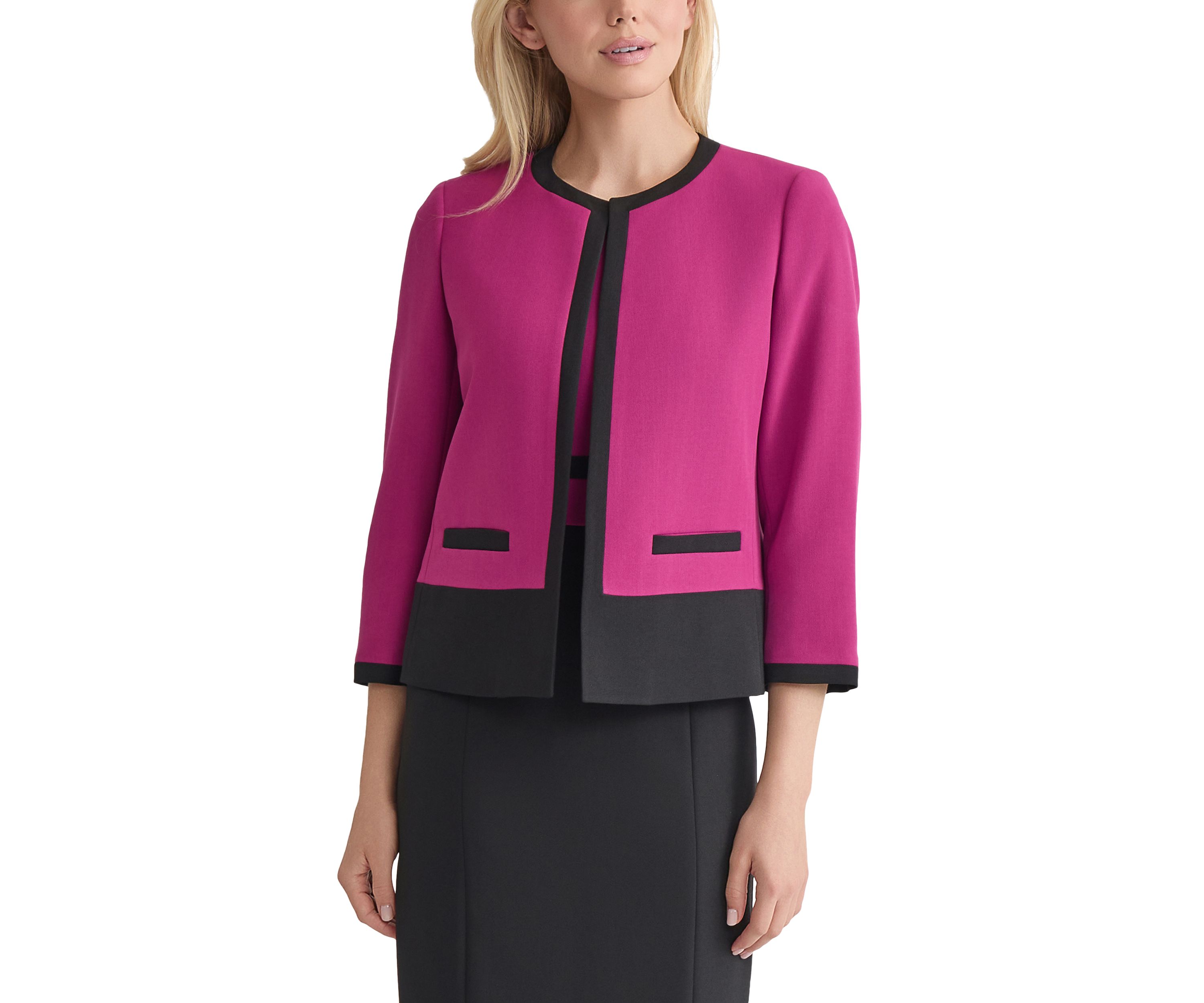 Womens Stretch Crepe Color Block Open Jacket