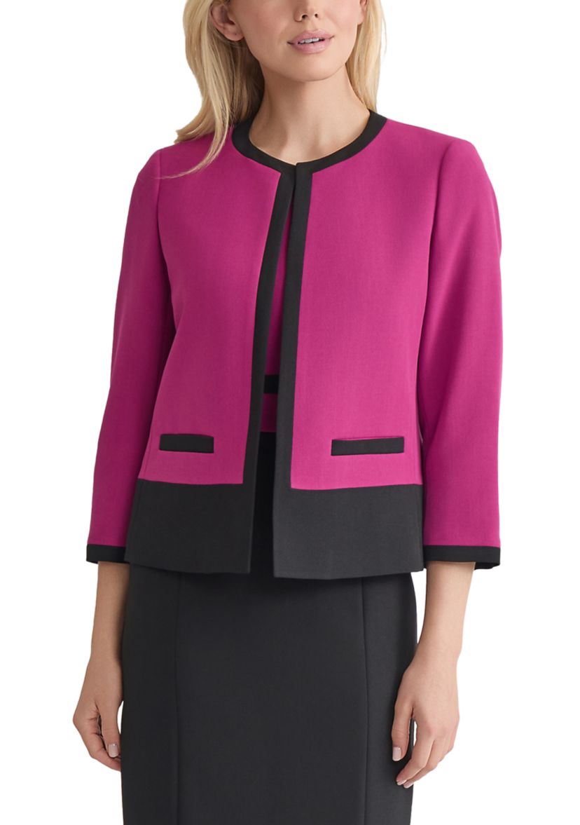 Womens Stretch Crepe Color Block Open Jacket