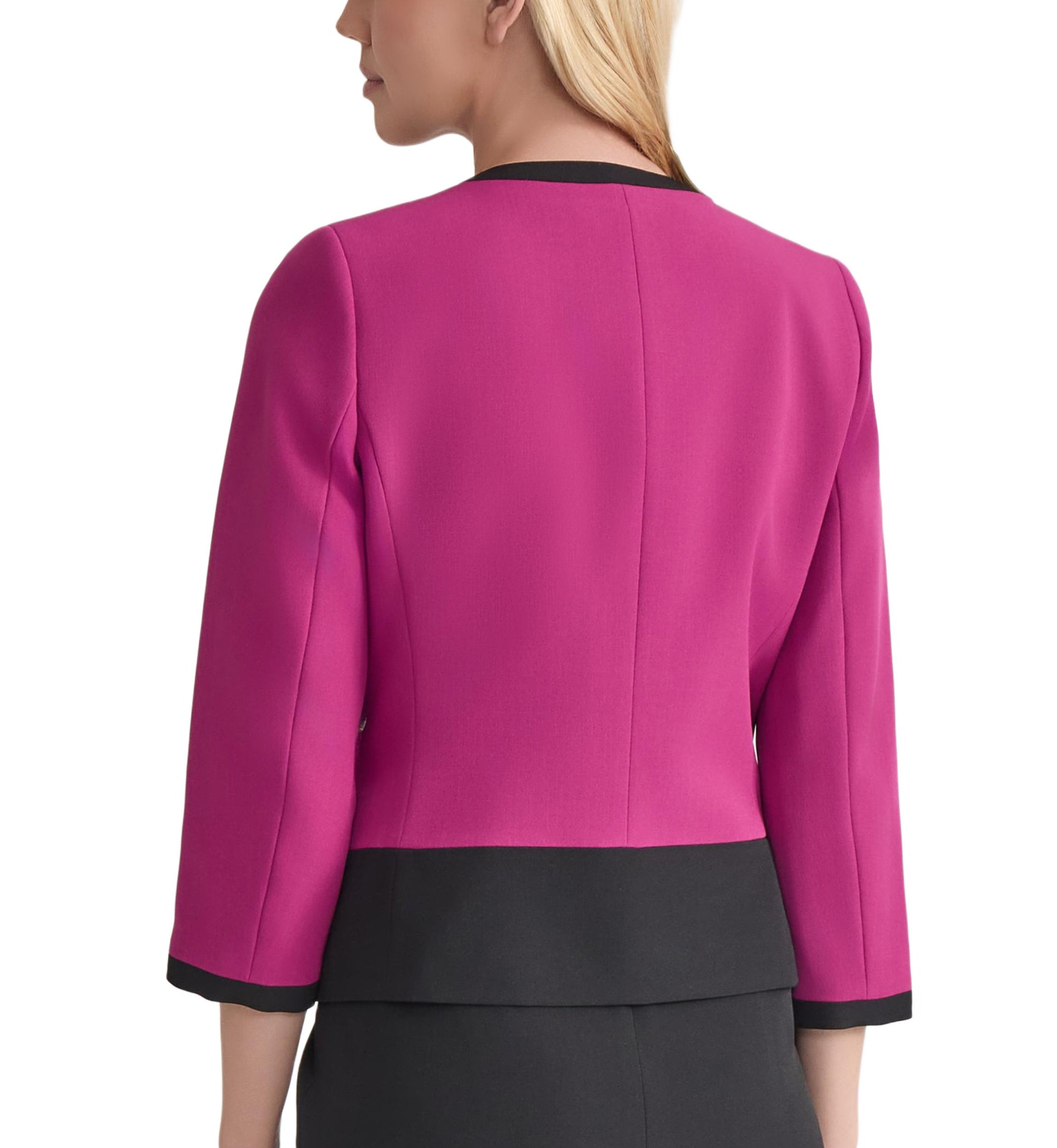 Womens Stretch Crepe Color Block Open Jacket