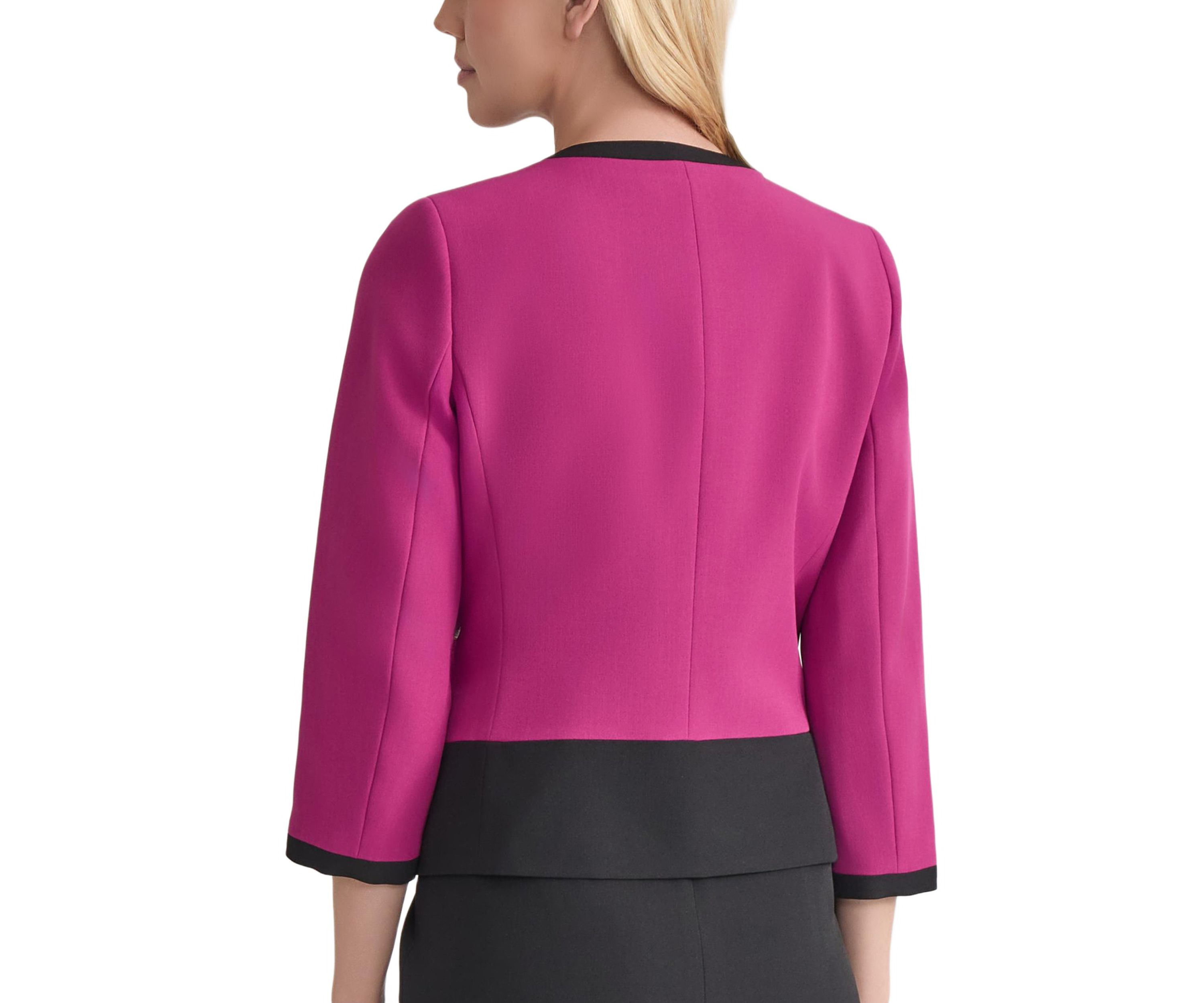 Womens Stretch Crepe Color Block Open Jacket