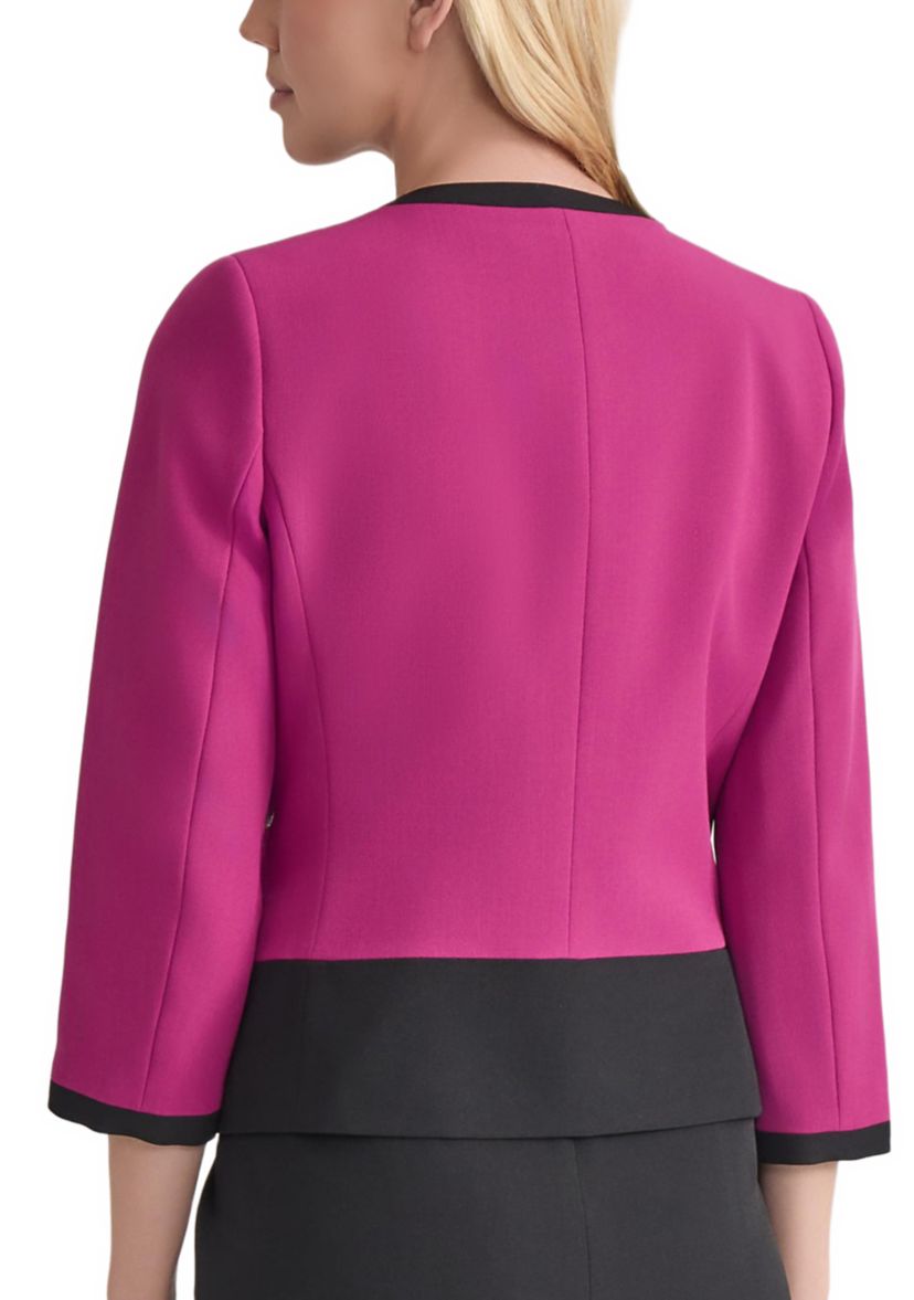Womens Stretch Crepe Color Block Open Jacket
