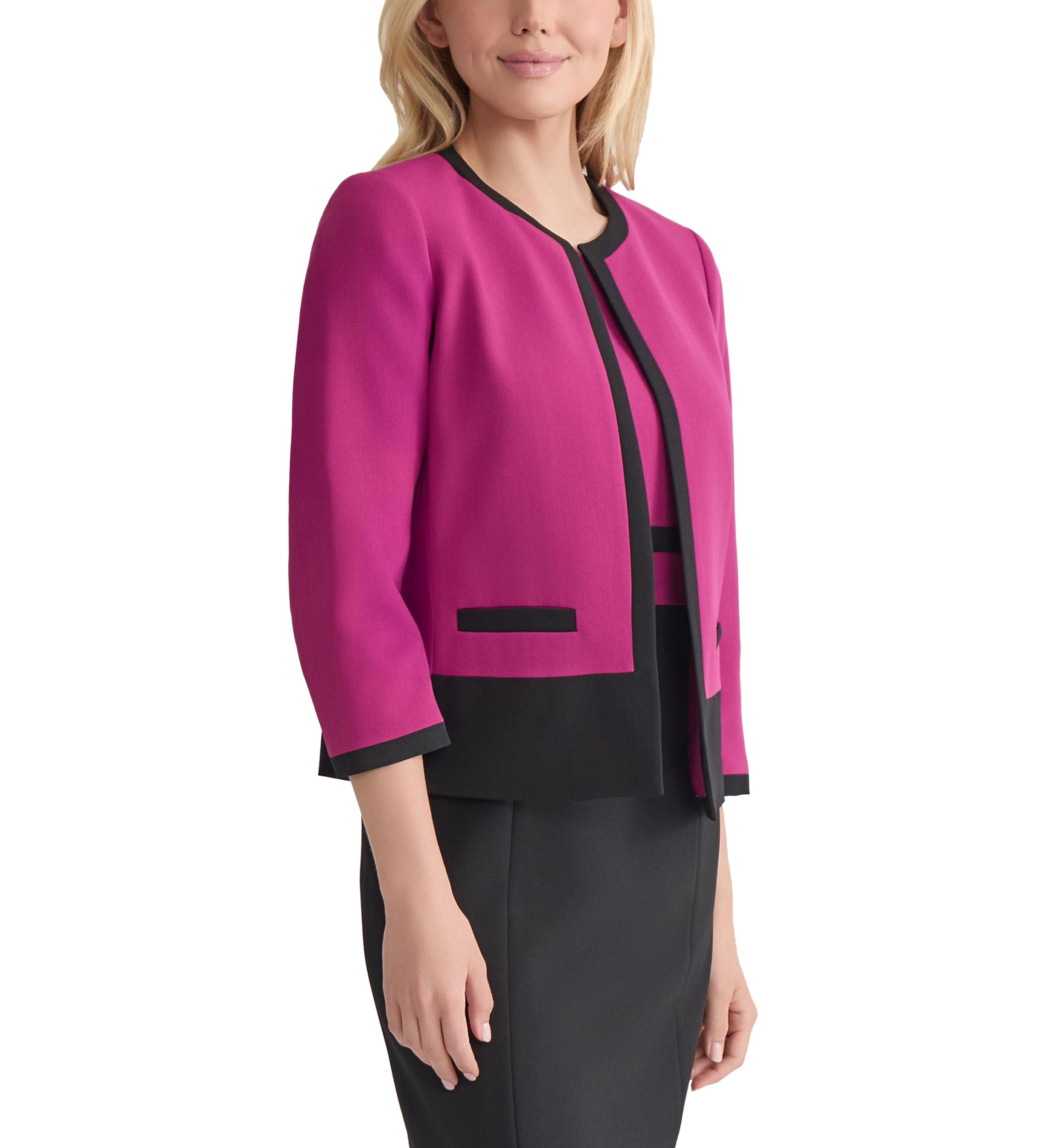 Womens Stretch Crepe Color Block Open Jacket