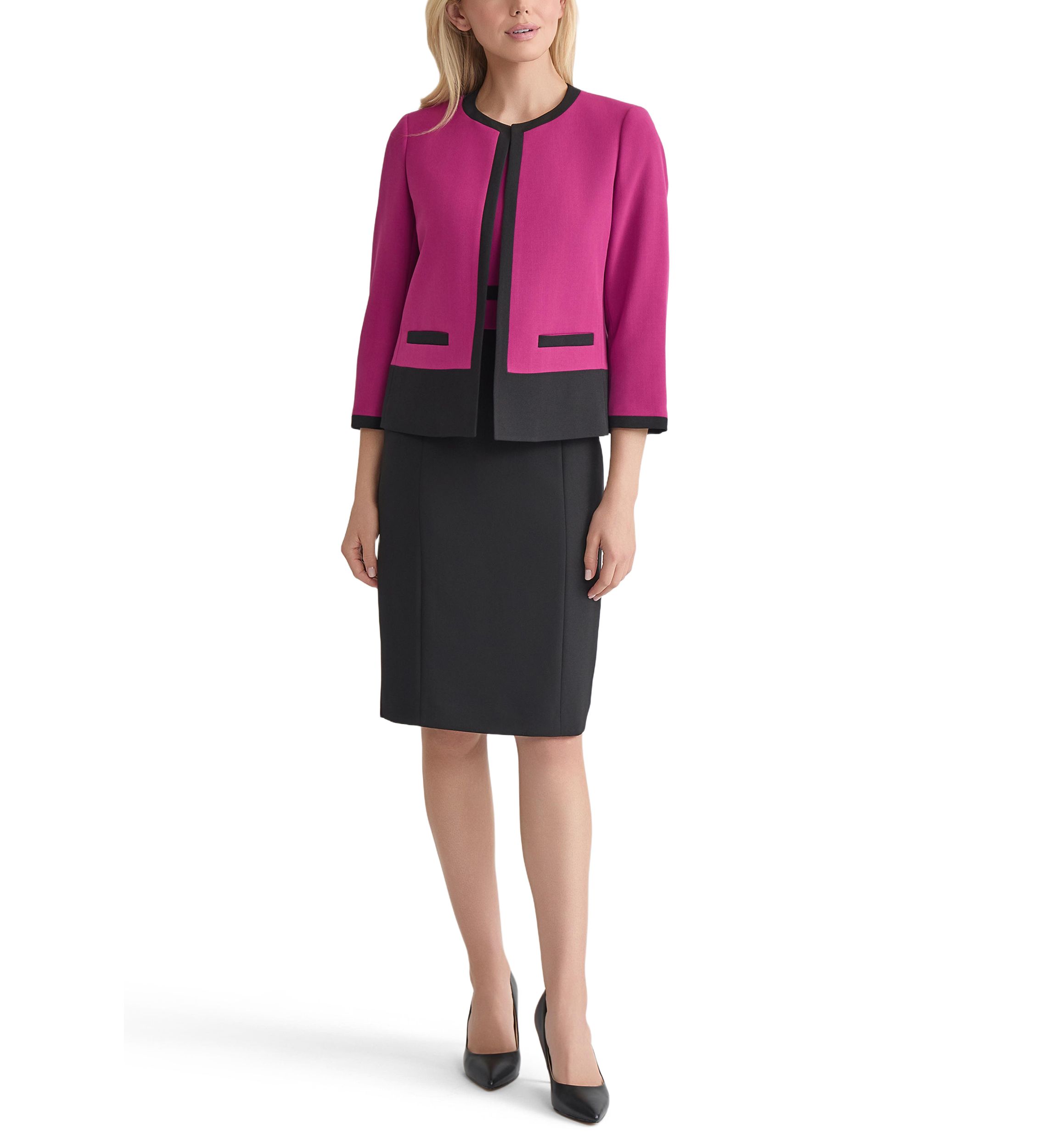 Womens Stretch Crepe Color Block Open Jacket