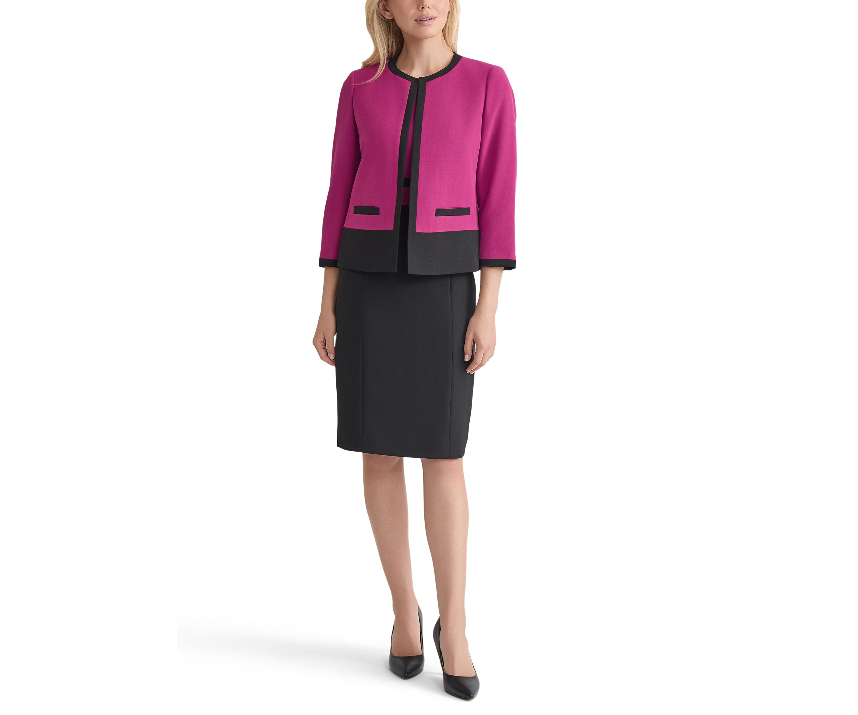 Womens Stretch Crepe Color Block Open Jacket