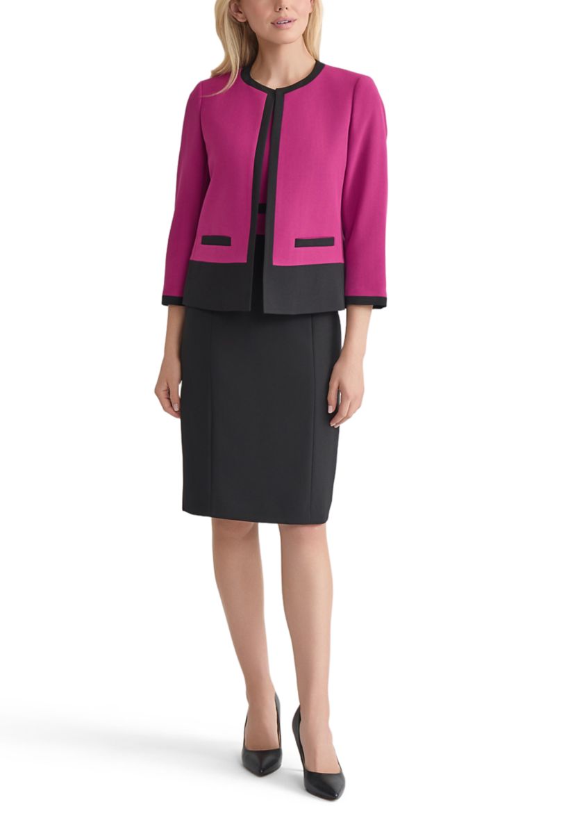 Womens Stretch Crepe Color Block Open Jacket