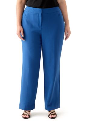 Kasper Women's Plus Size Stretch Crepe Pants, Blue, 22W