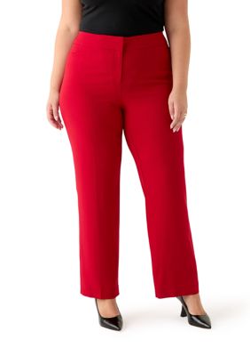 Kasper Women's Plus Size Stretch Crepe Pants, Red, 22 W