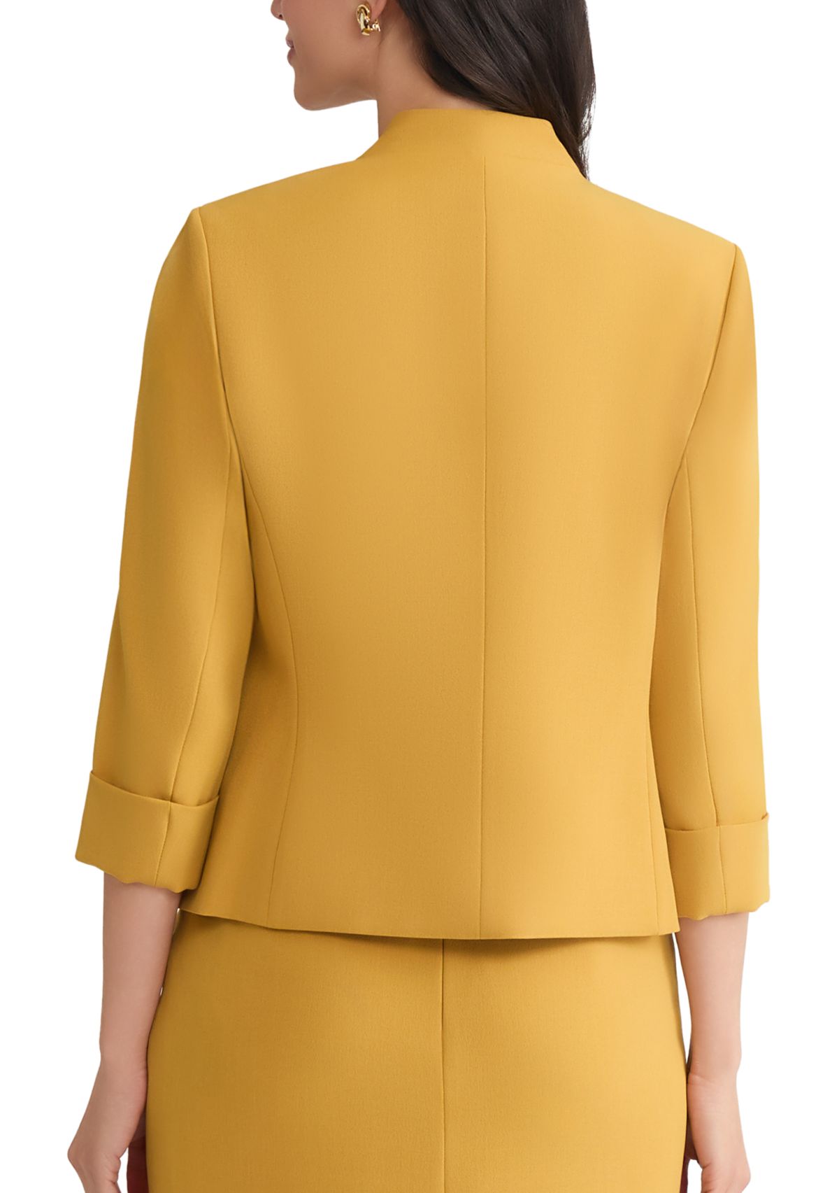 Womens Stretch Crepe Open Front Jacket with Zip Pockets