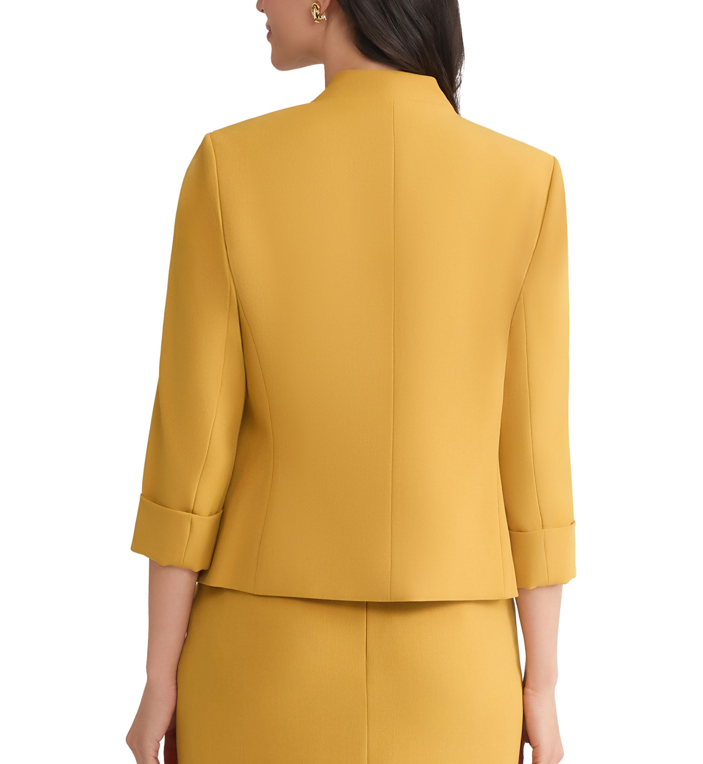 Womens Stretch Crepe Open Front Jacket with Zip Pockets