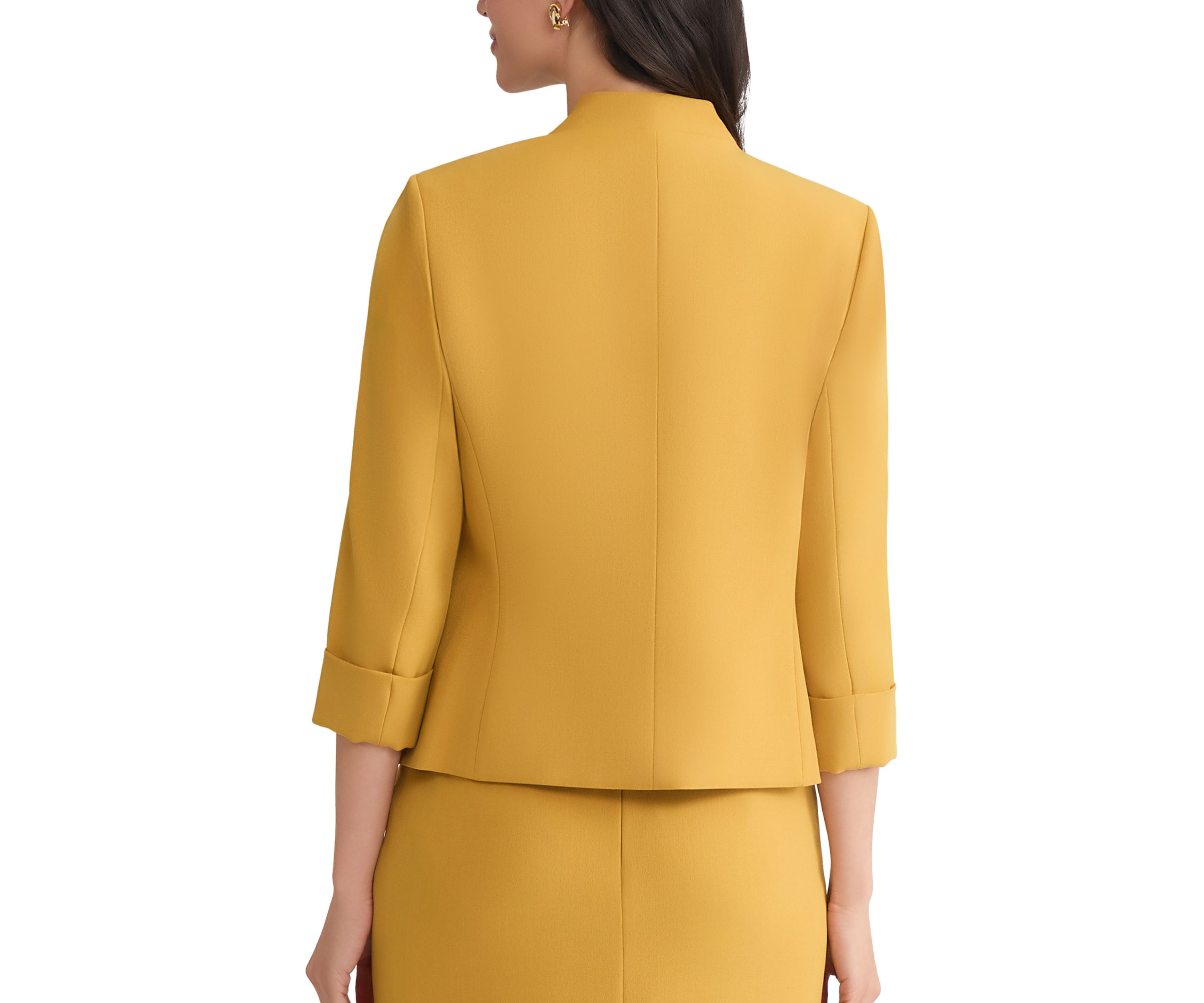 Womens Stretch Crepe Open Front Jacket with Zip Pockets