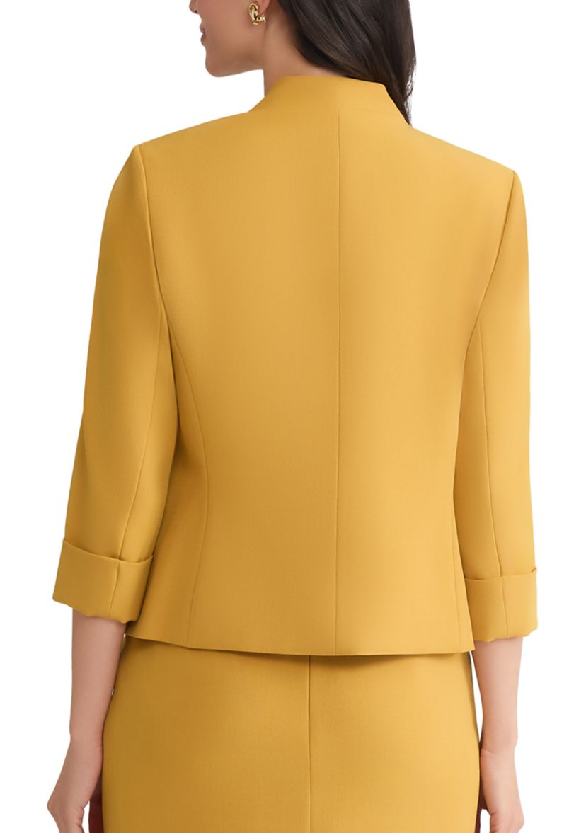 Womens Stretch Crepe Open Front Jacket with Zip Pockets