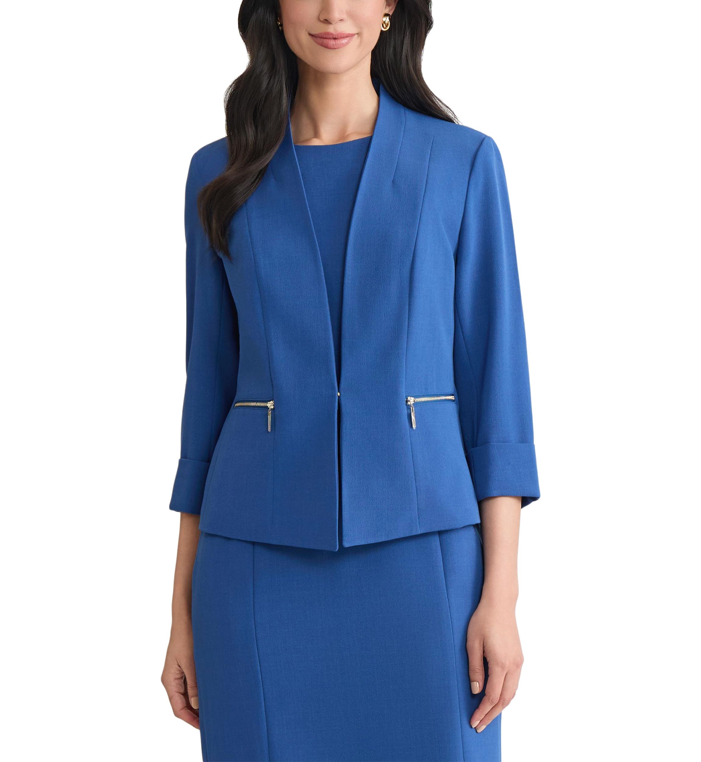 Petite Stretch Crepe Open Jacket with Zip Pockets 