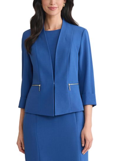 Petite Stretch Crepe Open Jacket with Zip Pockets 