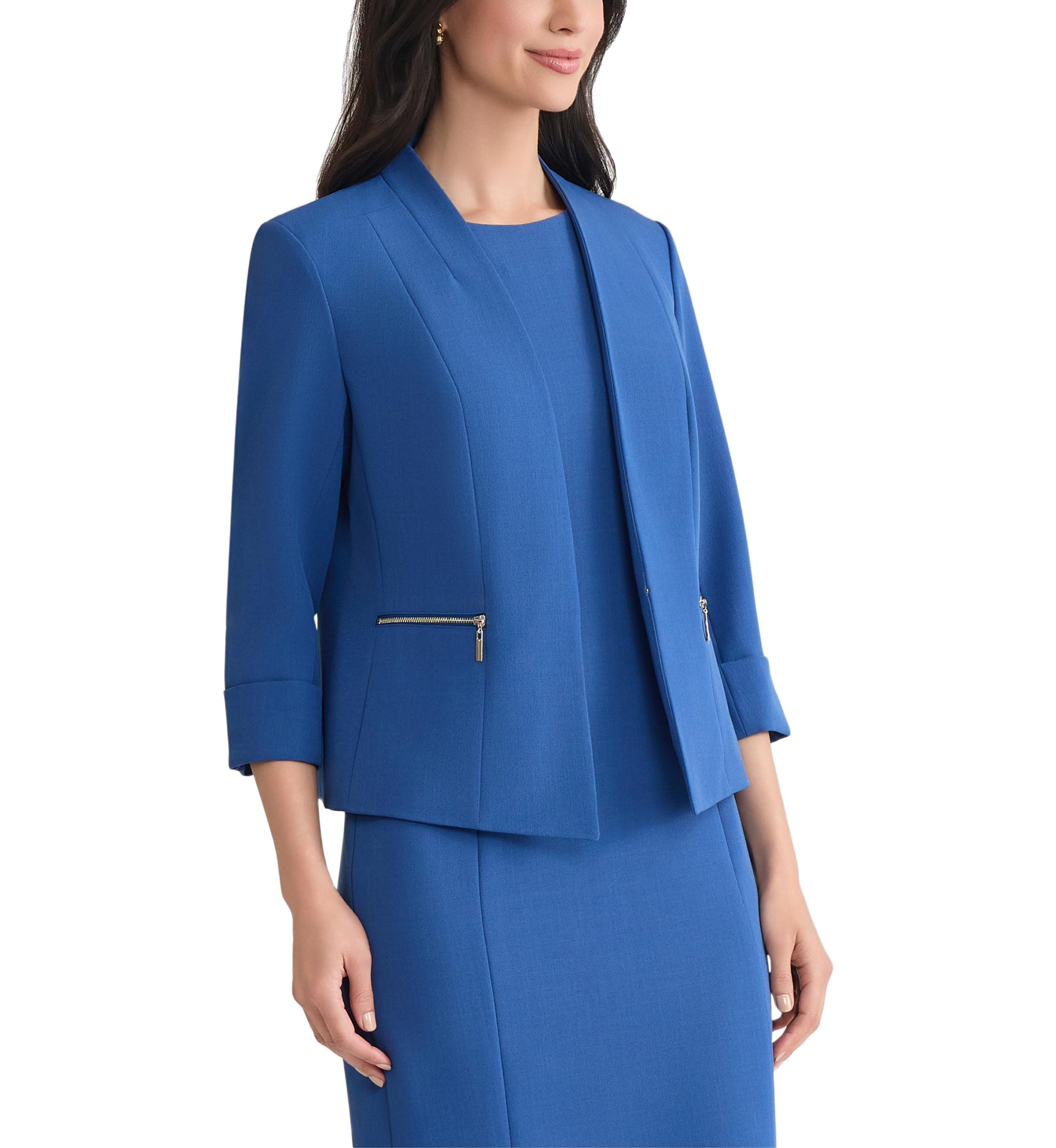 Petite Stretch Crepe Open Jacket with Zip Pockets 