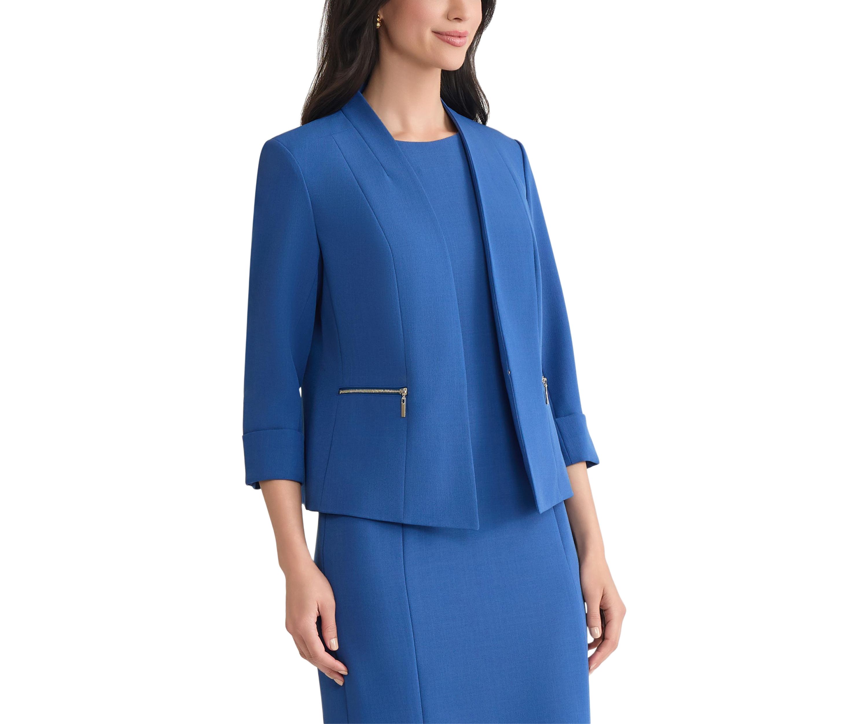 Petite Stretch Crepe Open Jacket with Zip Pockets 