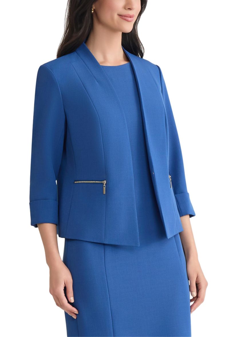 Petite Stretch Crepe Open Jacket with Zip Pockets 