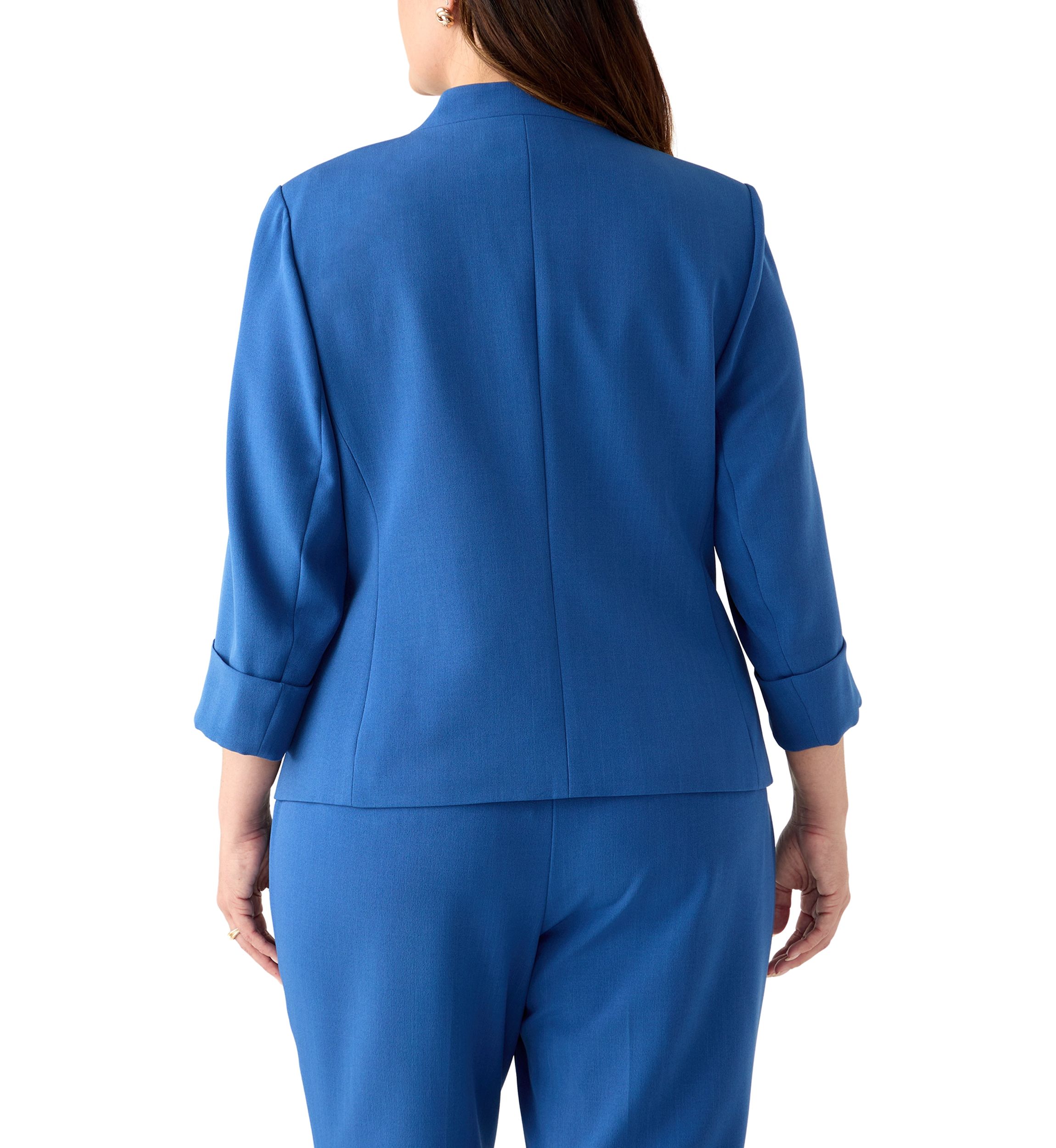 Plus Size Stretch Crepe Open Jacket with Zip Pockets