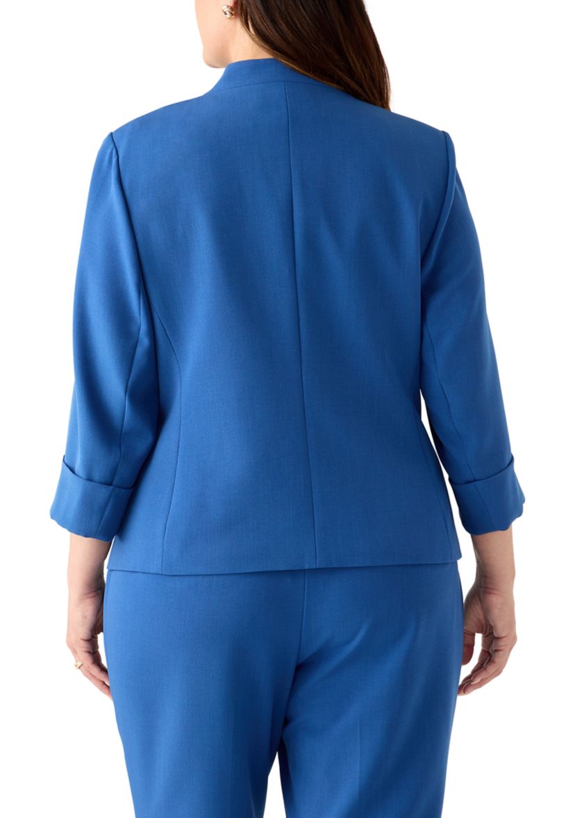 Plus Size Stretch Crepe Open Jacket with Zip Pockets