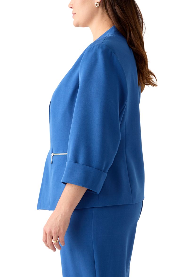 Plus Size Stretch Crepe Open Jacket with Zip Pockets
