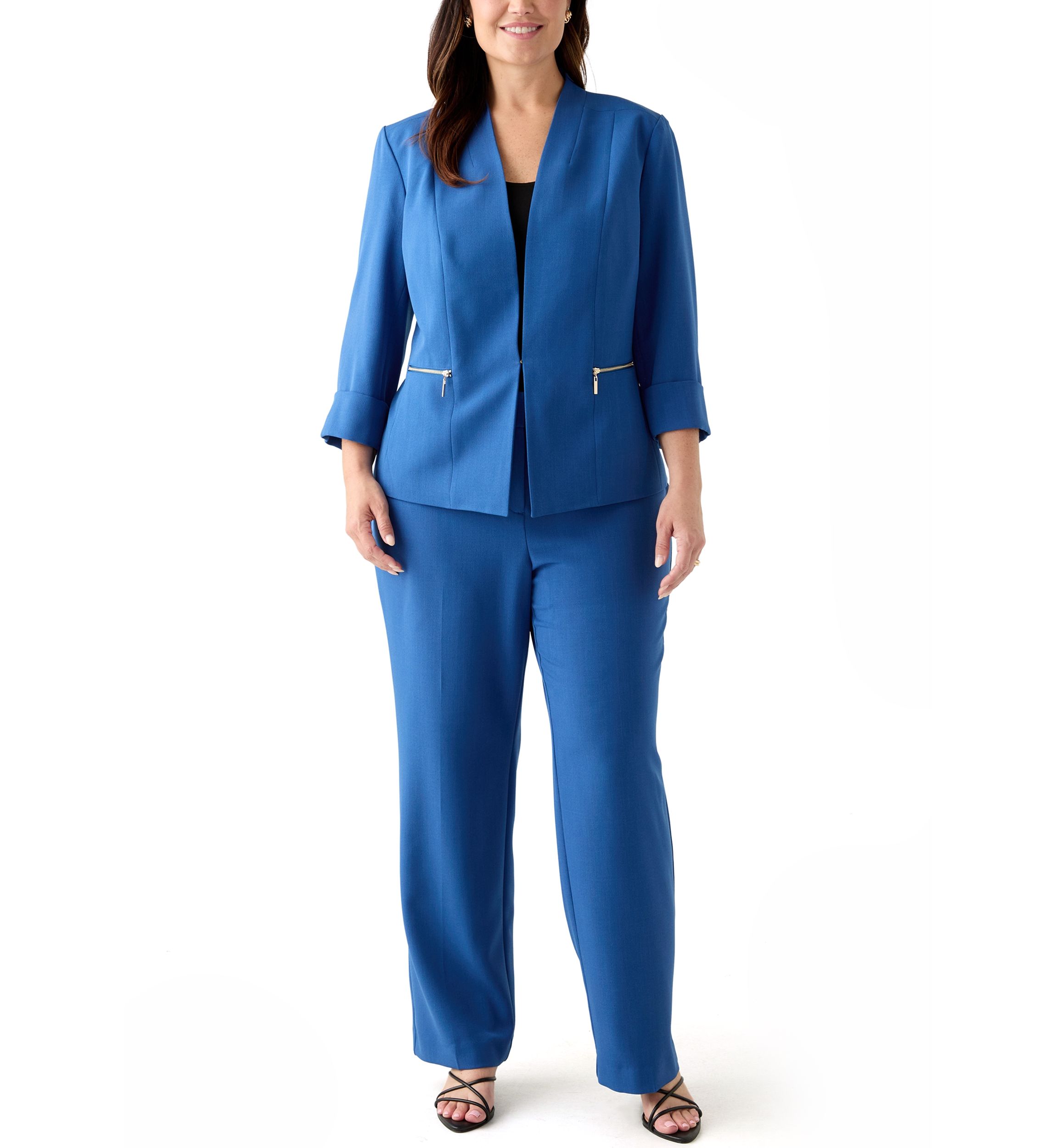 Plus Size Stretch Crepe Open Jacket with Zip Pockets