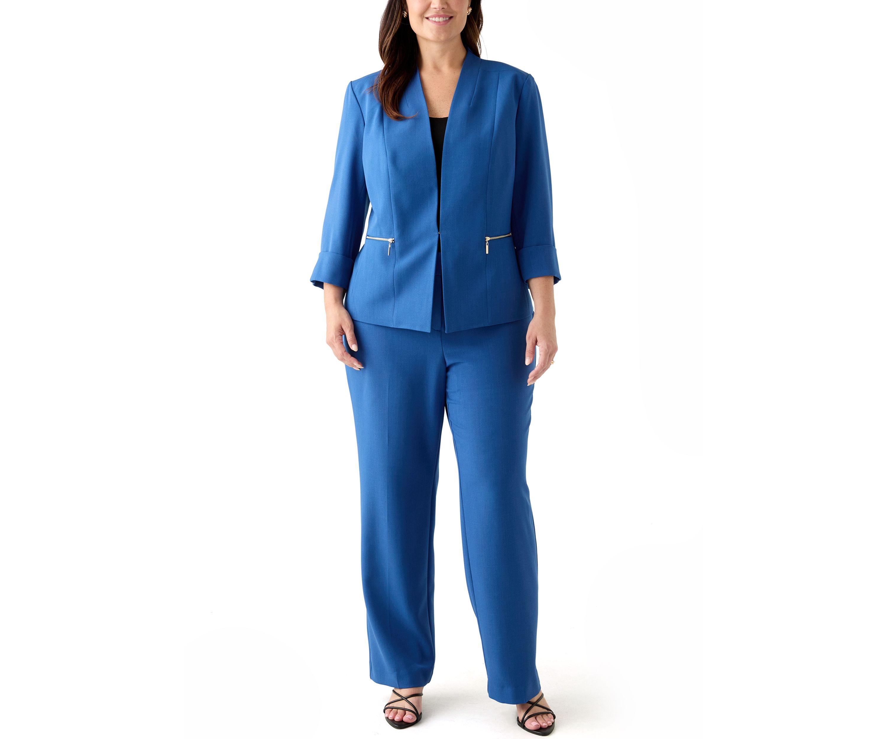 Plus Size Stretch Crepe Open Jacket with Zip Pockets