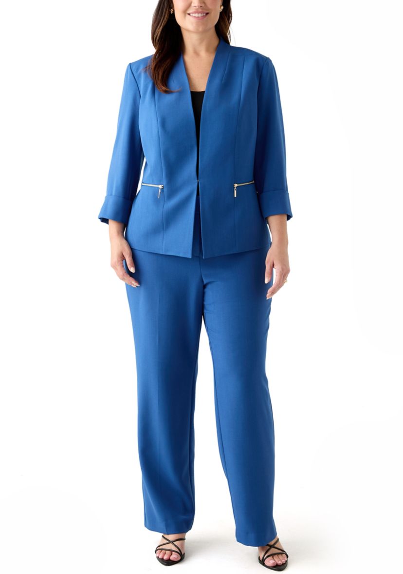 Plus Size Stretch Crepe Open Jacket with Zip Pockets