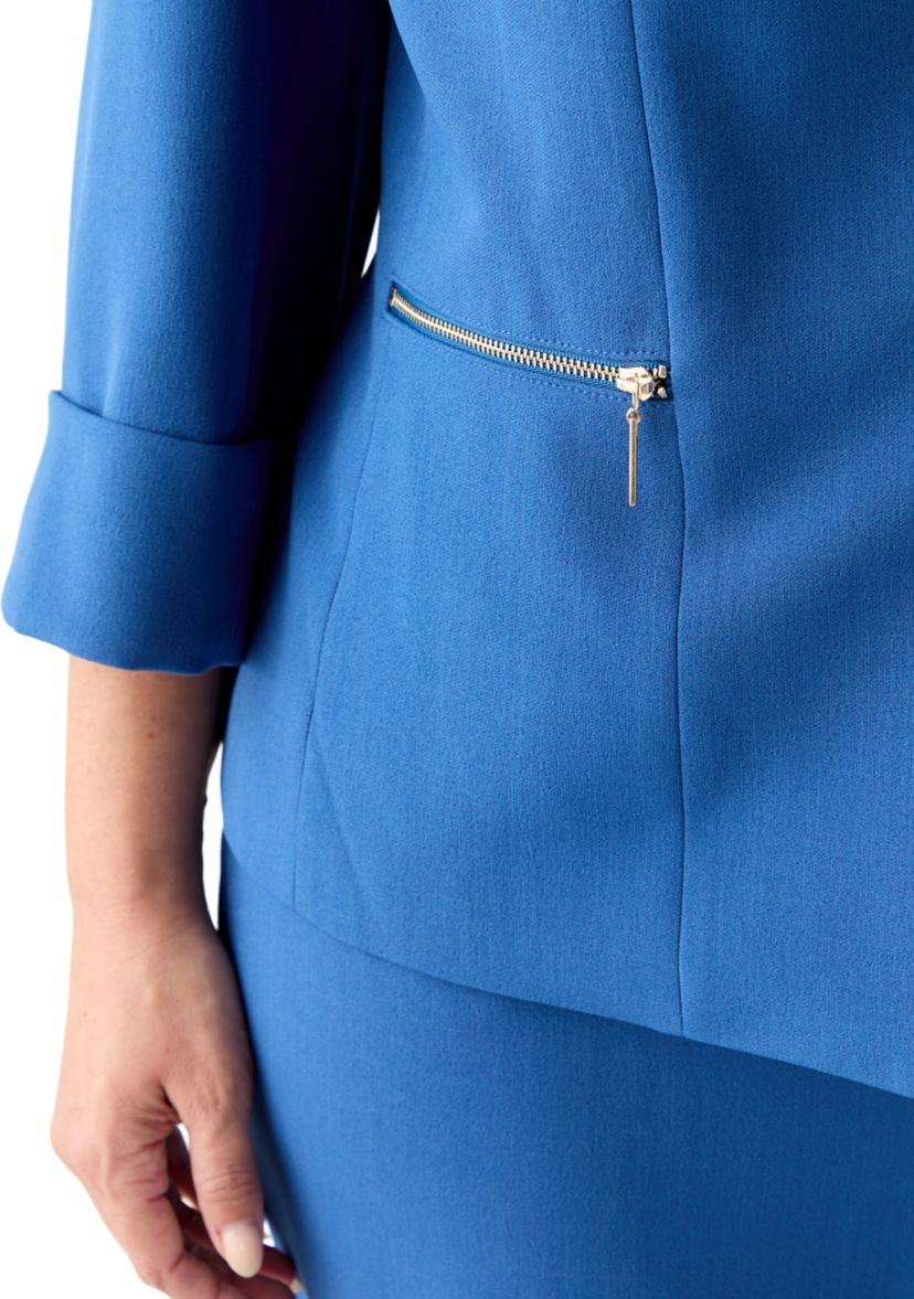 Plus Size Stretch Crepe Open Jacket with Zip Pockets