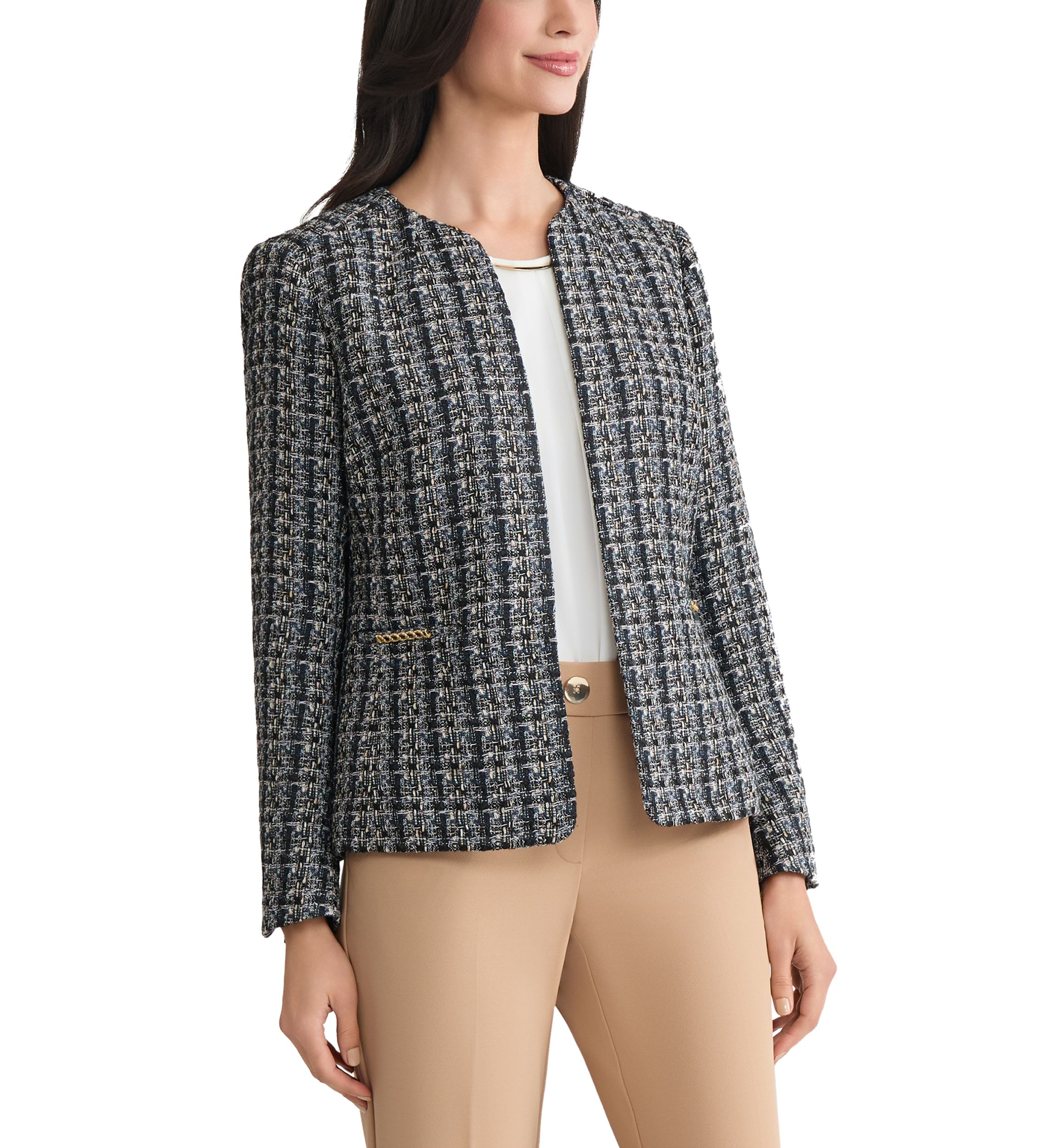 Womens Bouclé Tweed Cardigan Jacket