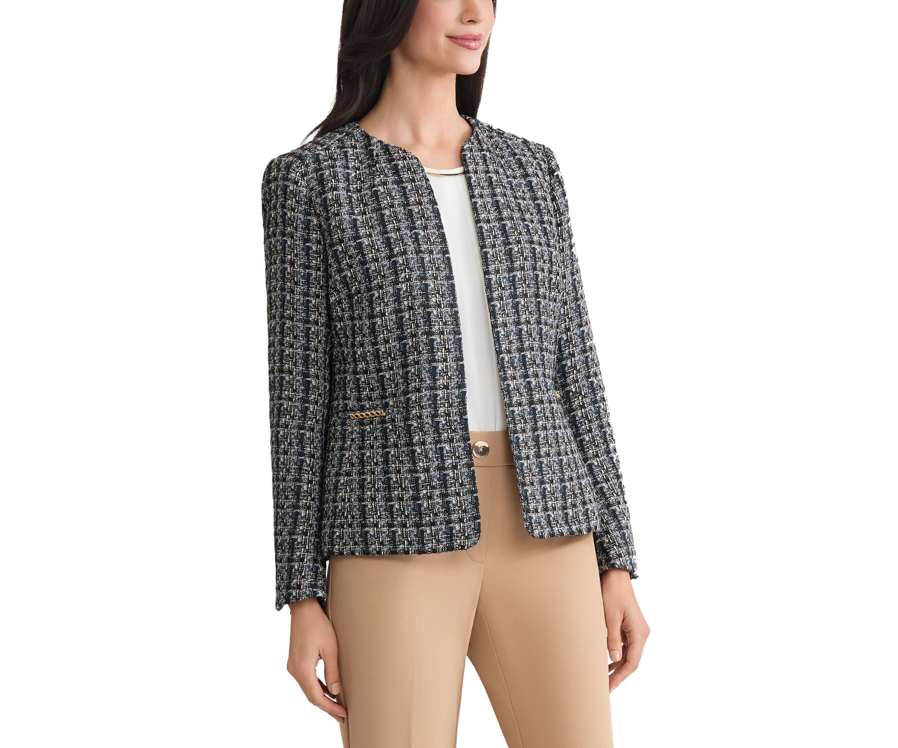 Womens Bouclé Tweed Cardigan Jacket