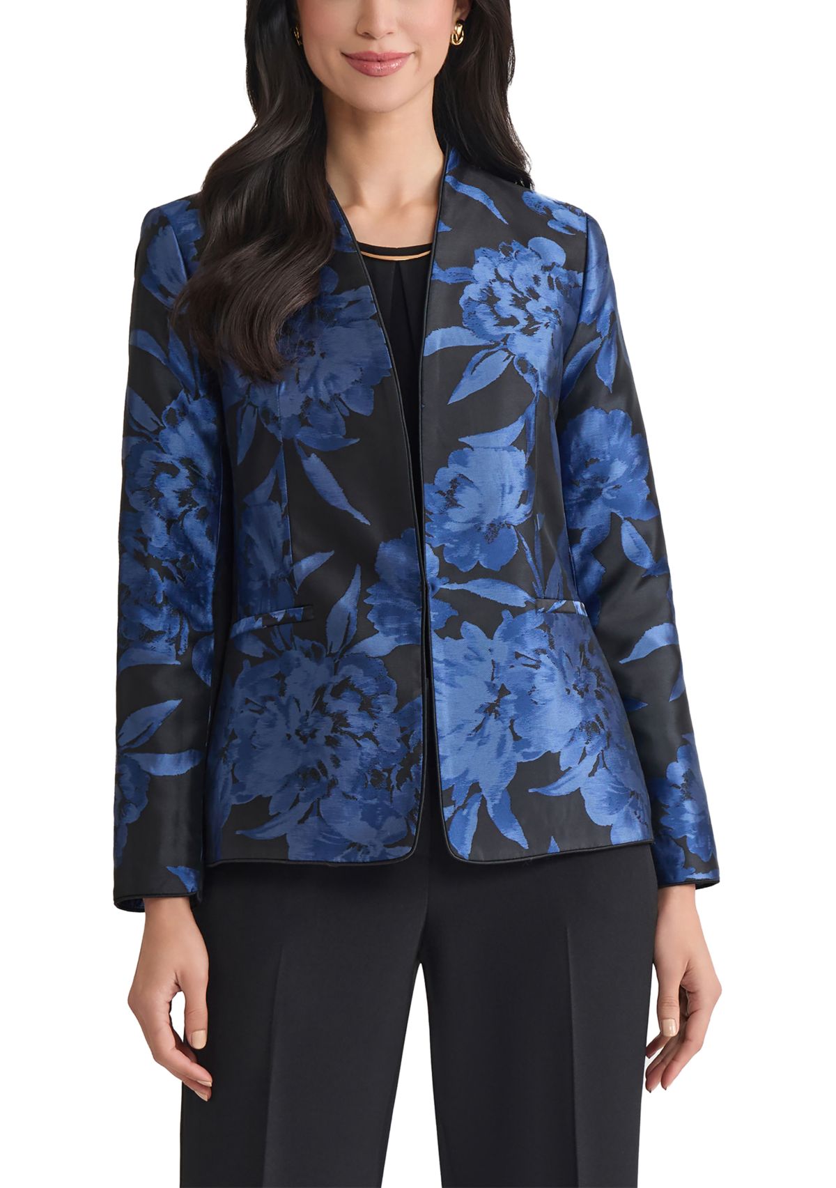 Womens Floral Jacquard Collarless Jacket