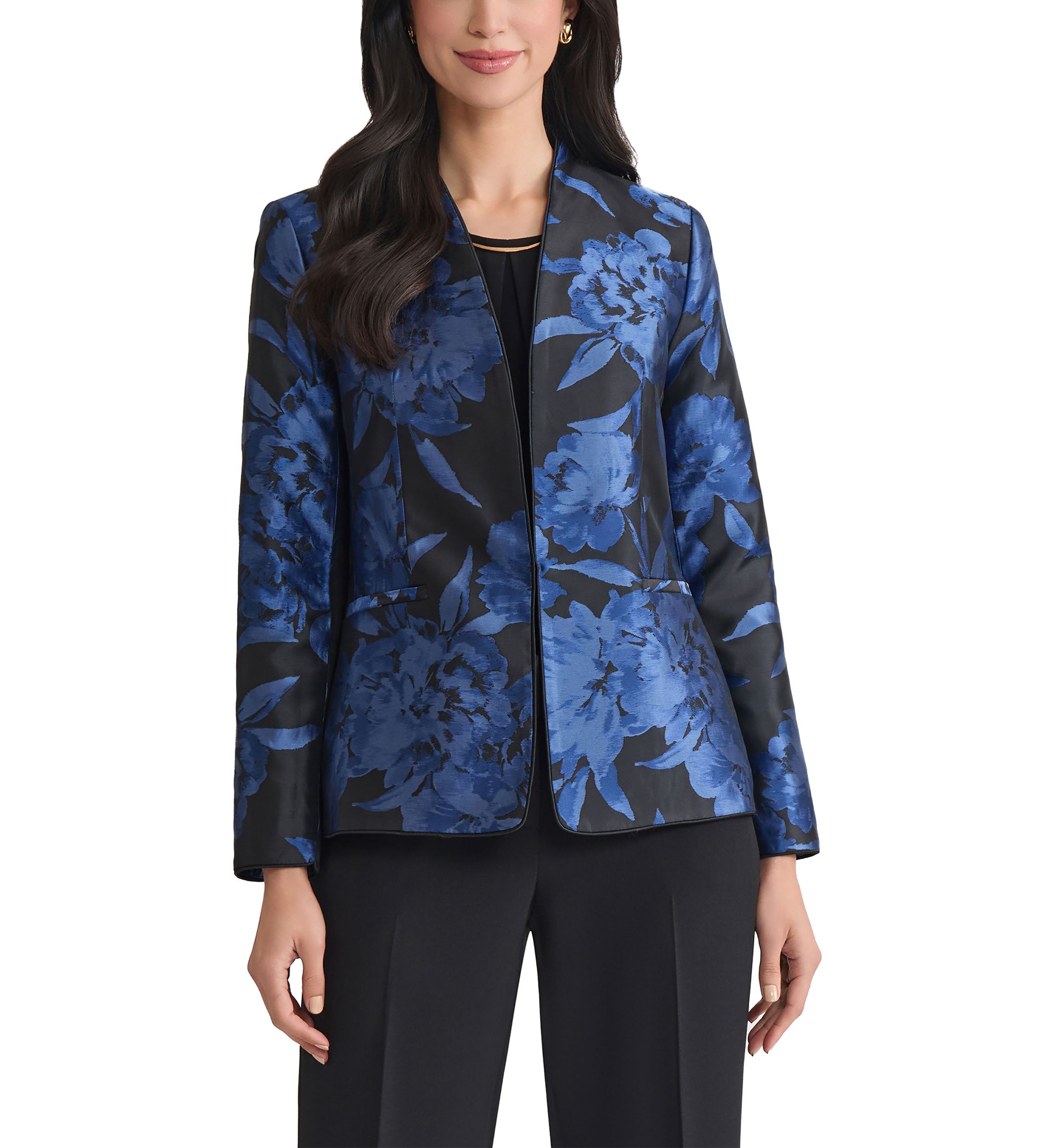 Womens Floral Jacquard Collarless Jacket