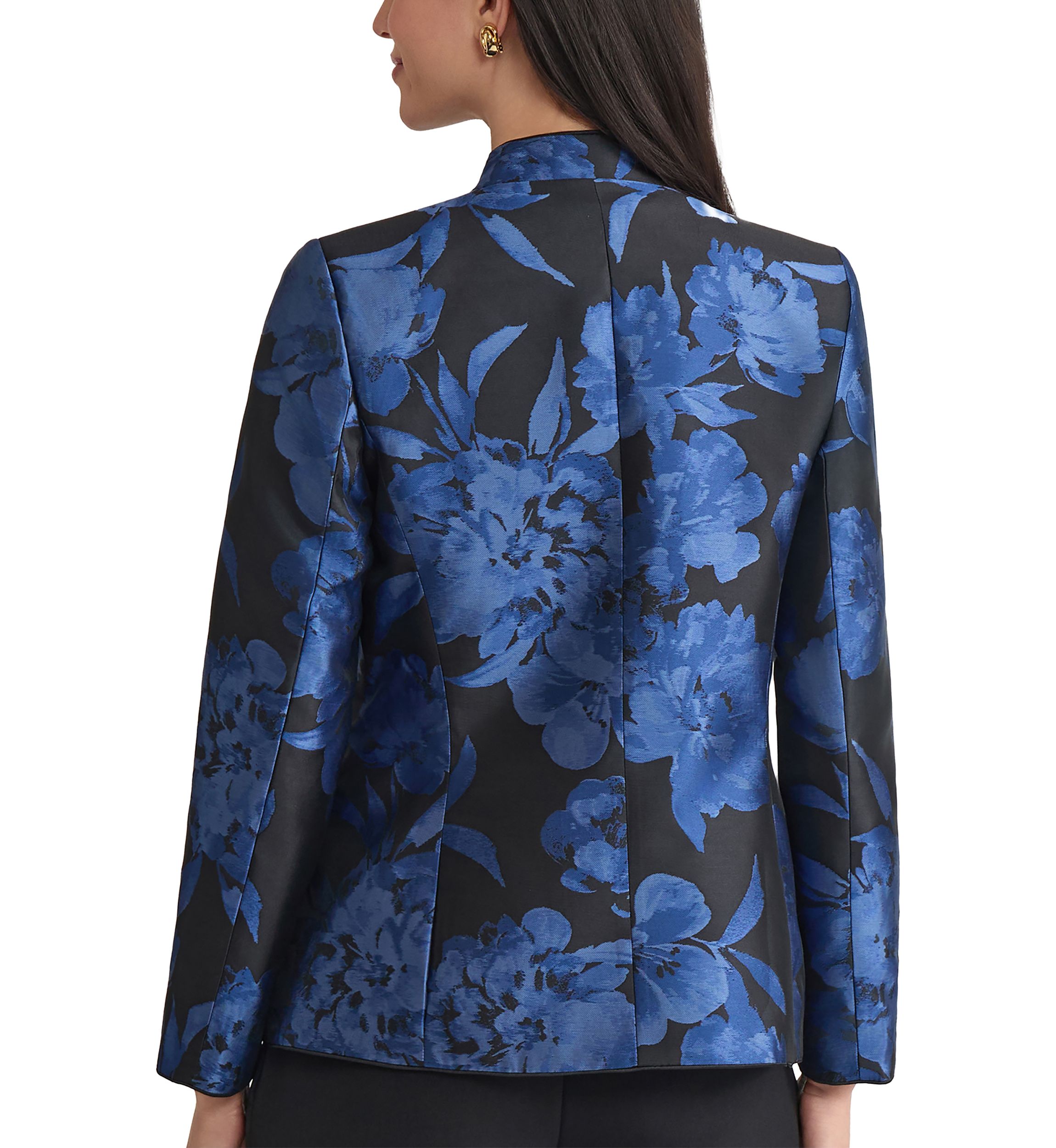 Womens Floral Jacquard Collarless Jacket