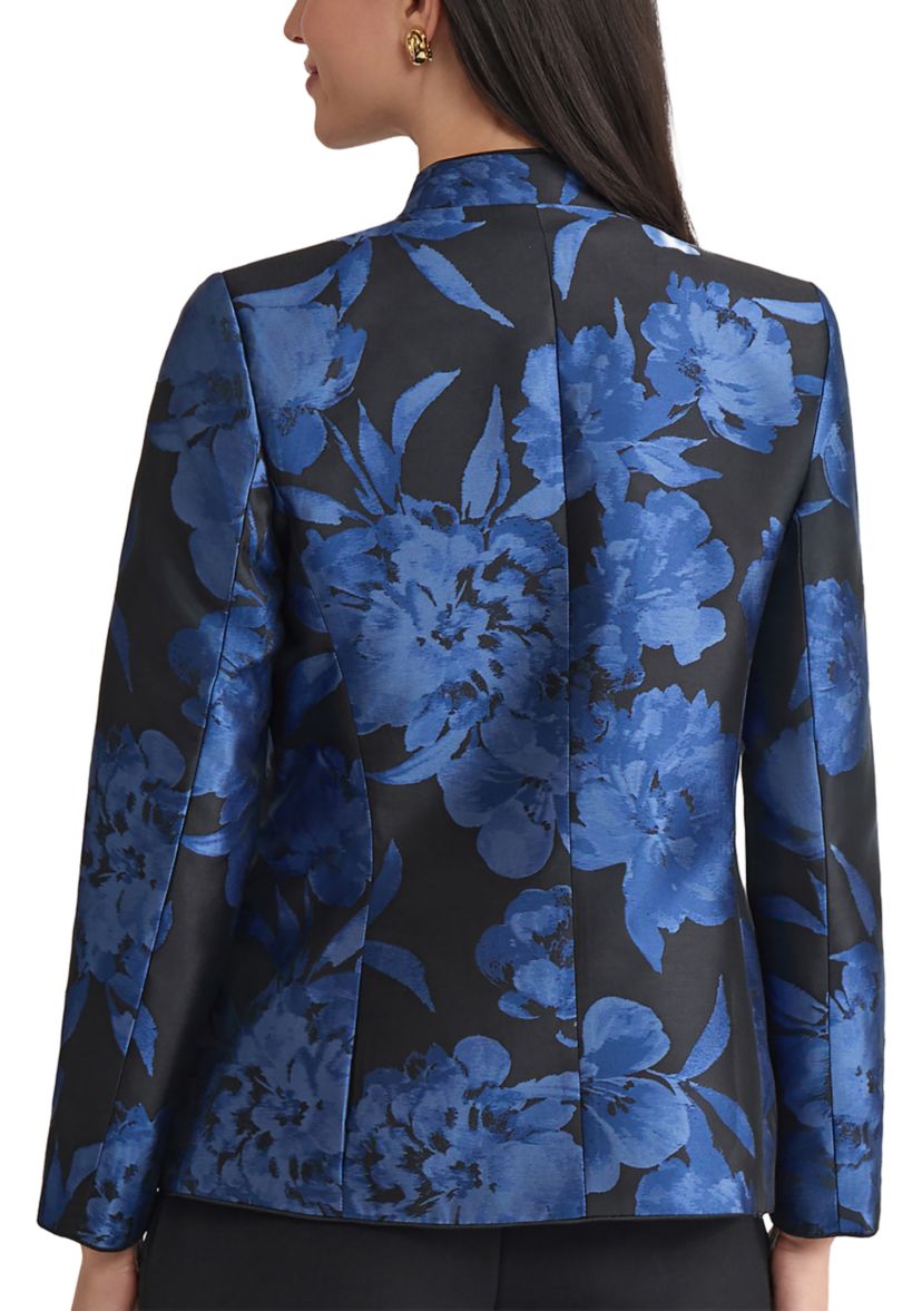 Womens Floral Jacquard Collarless Jacket