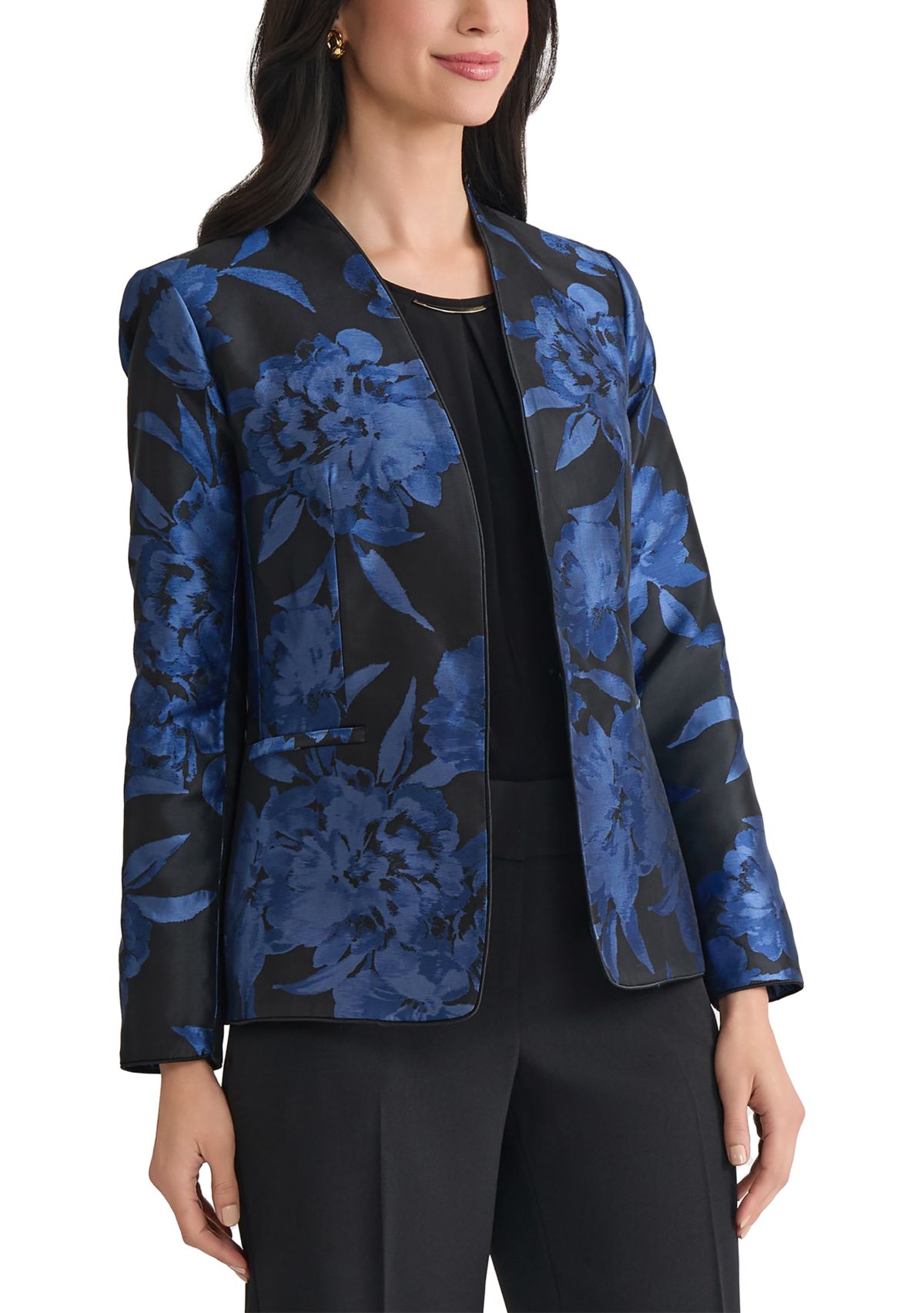 Womens Floral Jacquard Collarless Jacket