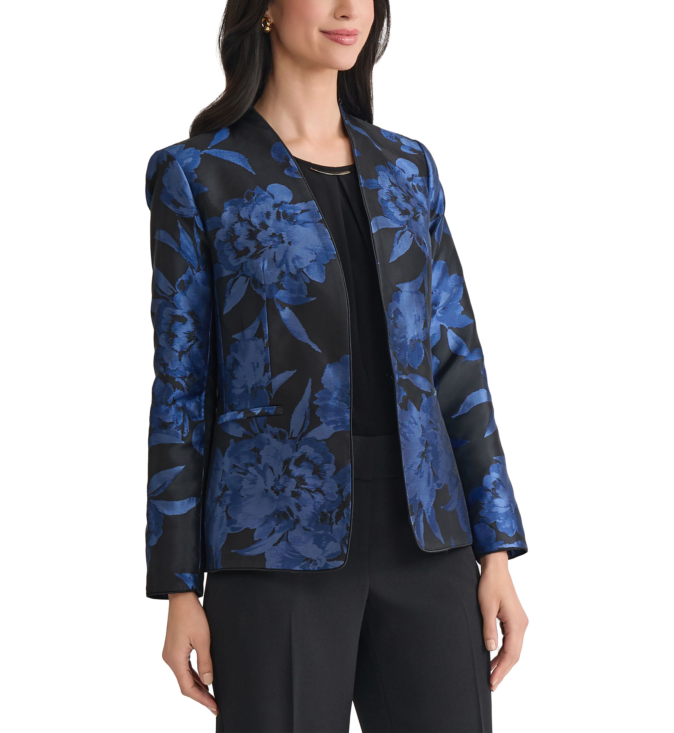 Womens Floral Jacquard Collarless Jacket