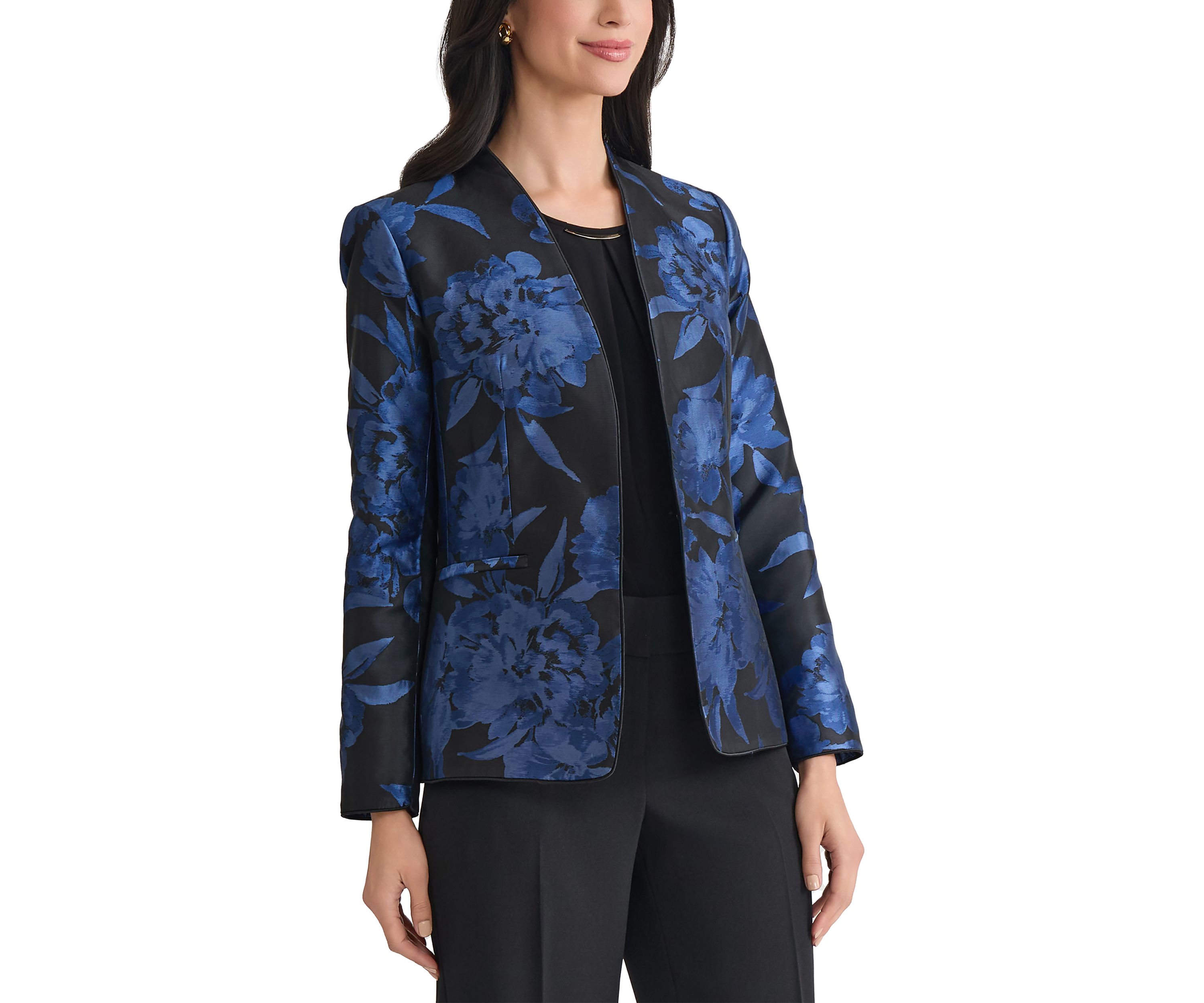 Womens Floral Jacquard Collarless Jacket